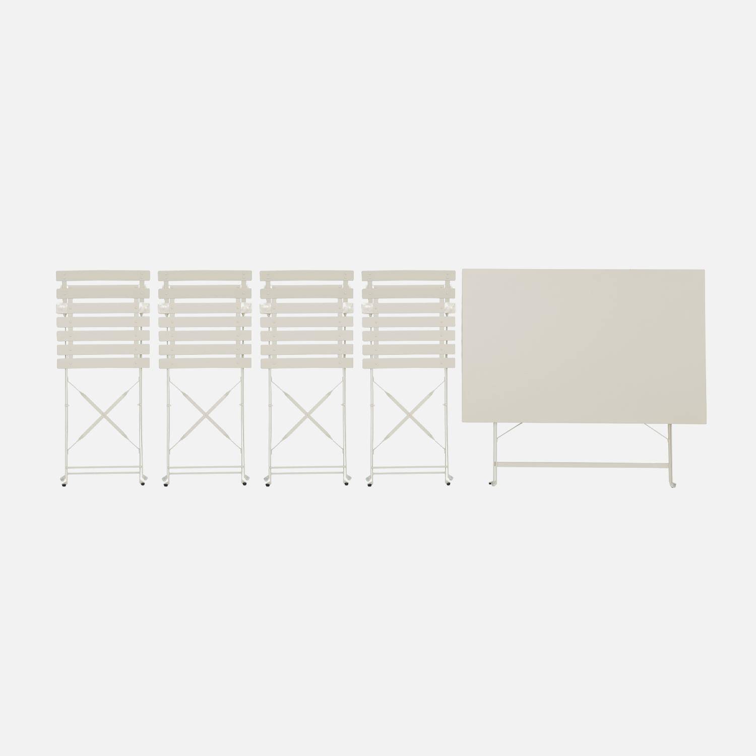 Mesa de jardim bistrô dobrável em metal, 4 cadeiras, Emilia, Beige, 110x70x72 cm Photo3