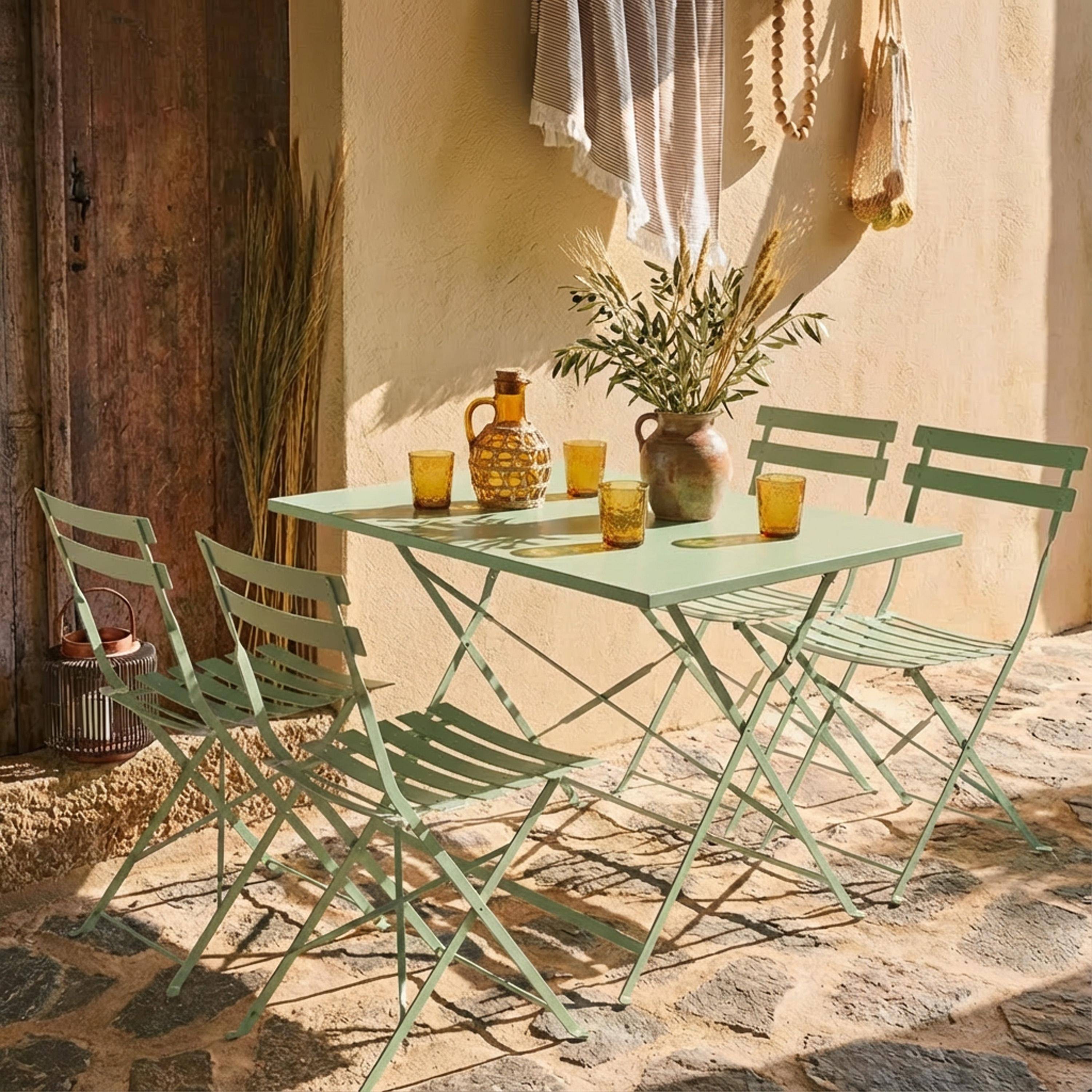 Salon de jardin bistrot pliable rectangulaire 110 x 70cm, avec quatre chaises pliantes, acier thermolaqué Photo1