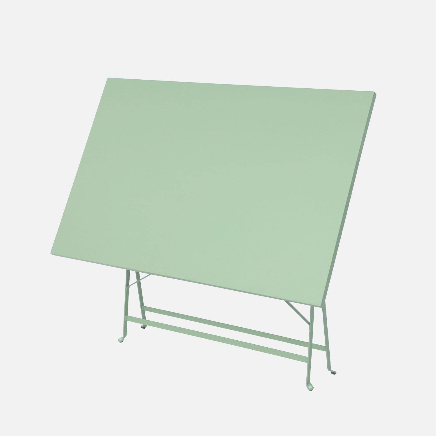 Klappbare Bistro-Gartengarnitur, rechteckiger Tisch 110 x 70 cm, mit vier Klappstühlen, pulverbeschichteter Stahl, graugrün - Emilia,sweeek,Photo4