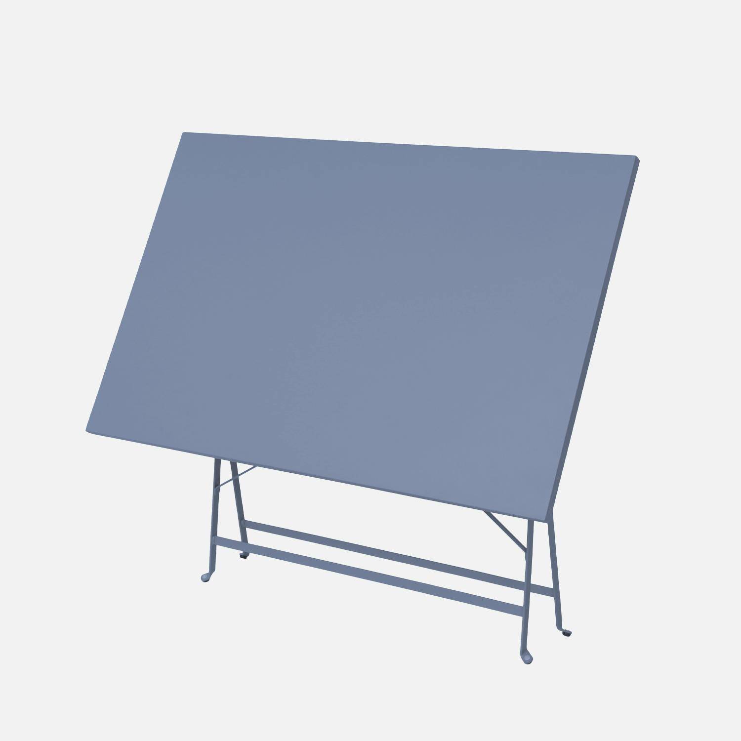 Klappbare Bistro-Gartengarnitur, rechteckiger Tisch 110 x 70 cm, mit vier Klappstühlen, pulverbeschichteter Stahl, blaugrau - Emilia,sweeek,Photo4
