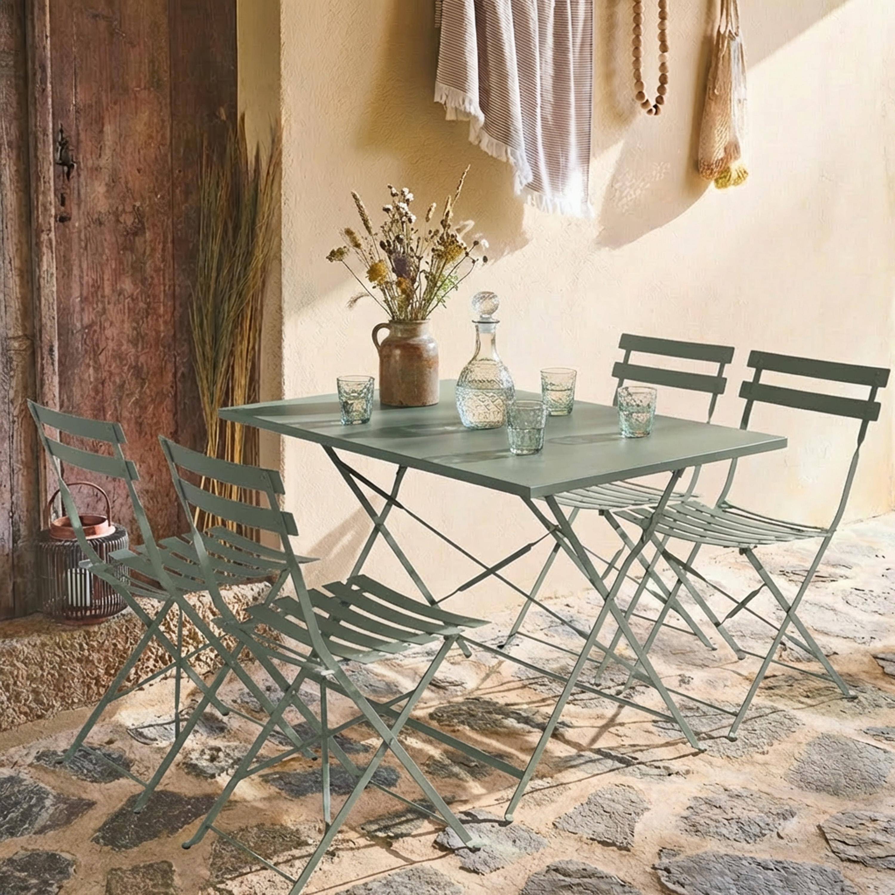 Salon de jardin bistrot pliable rectangulaire 110 x 70cm, avec quatre chaises pliantes, acier thermolaqué Photo1