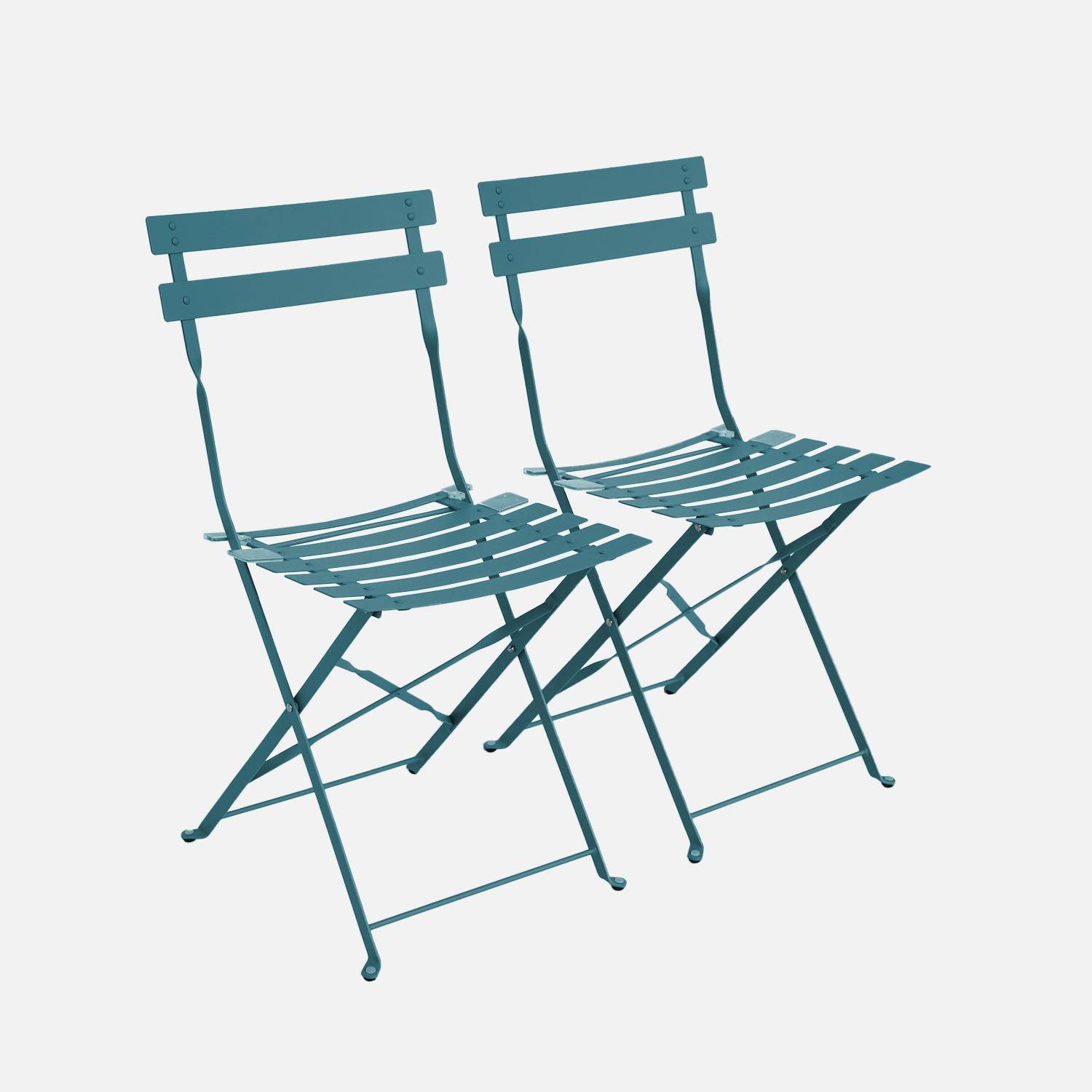 Set of 2 folding bistro garden chairs in powder-coated steel, duck