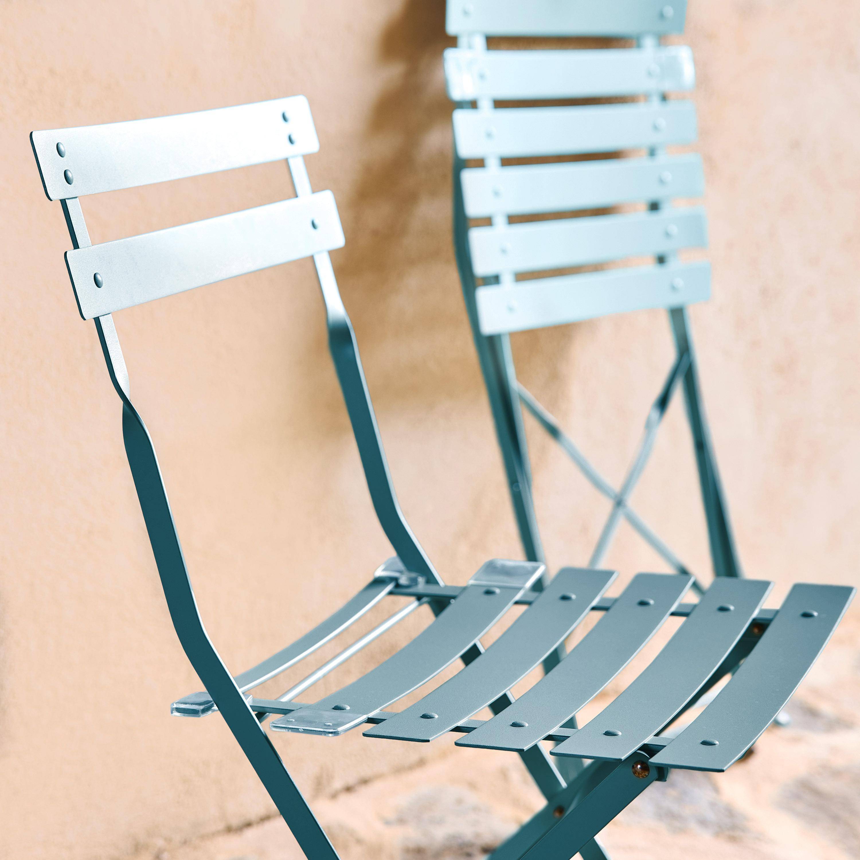 Lot de 2 chaises de jardin bistrot pliables en acier thermolaqué, 49,5 x 41 x 80,5cm Photo4