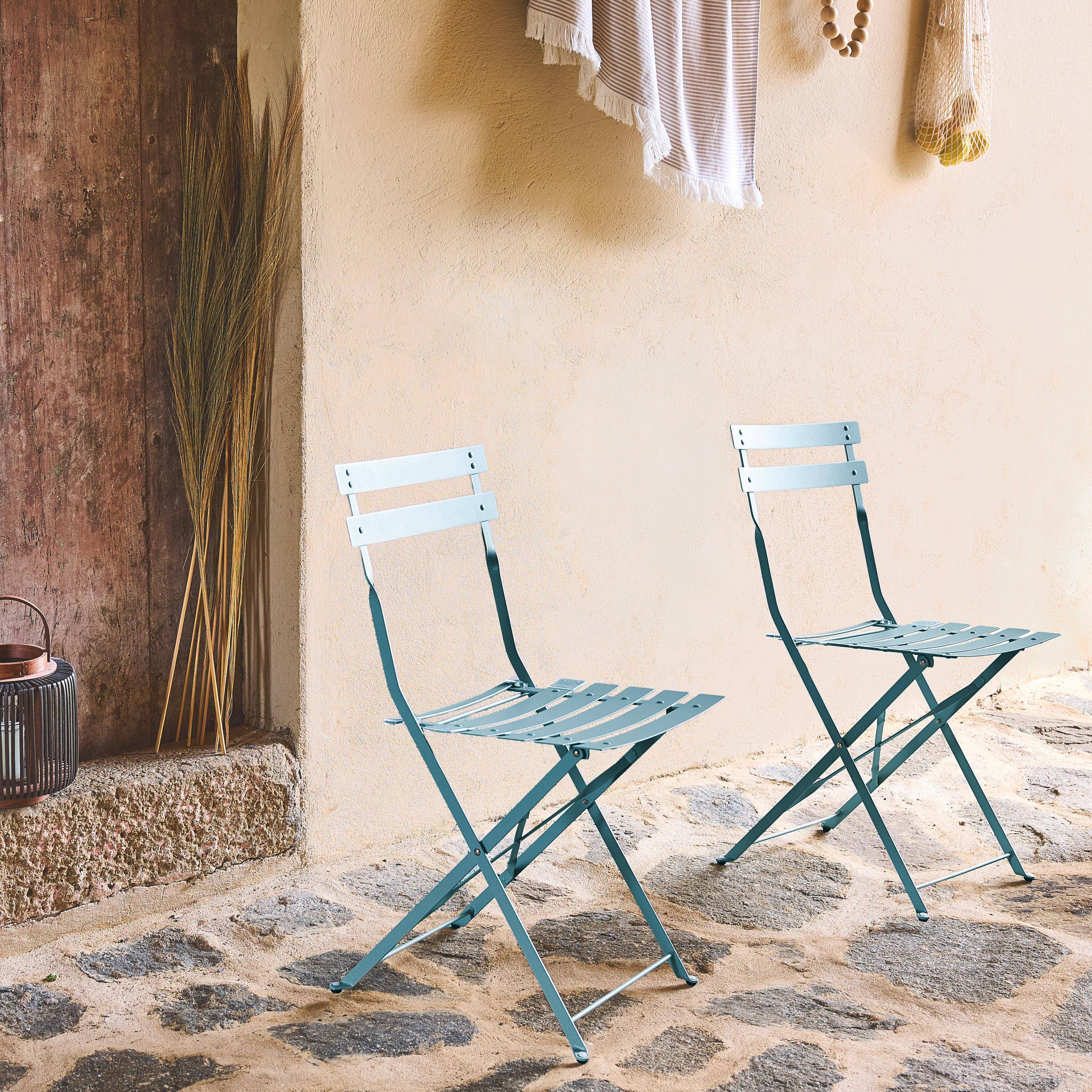 Lot de 2 chaises de jardin bistrot pliables en acier thermolaqué, 49,5 x 41 x 80,5cm,sweeek,Photo3