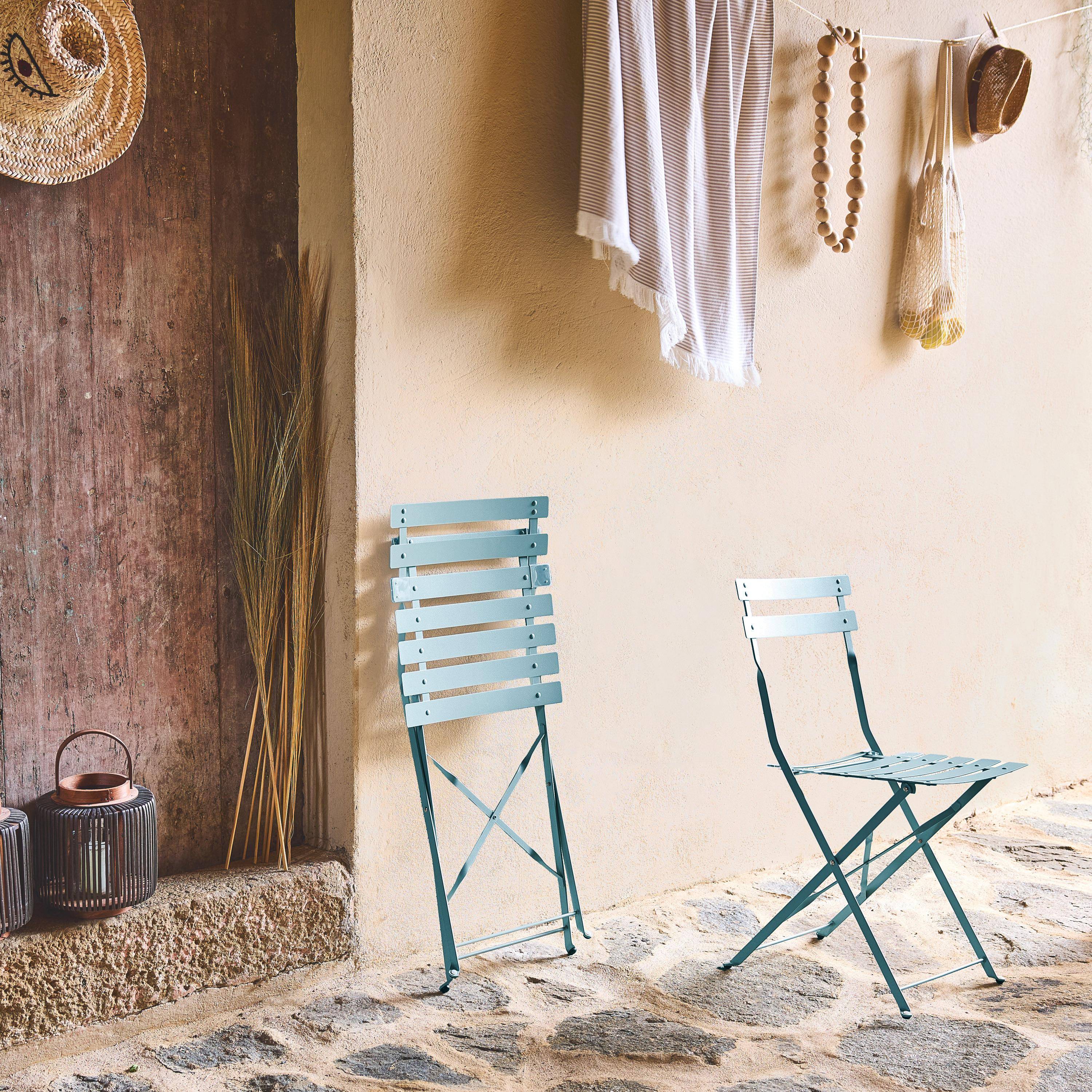 Lot de 2 chaises de jardin bistrot pliables en acier thermolaqué, 49,5 x 41 x 80,5cm Photo2