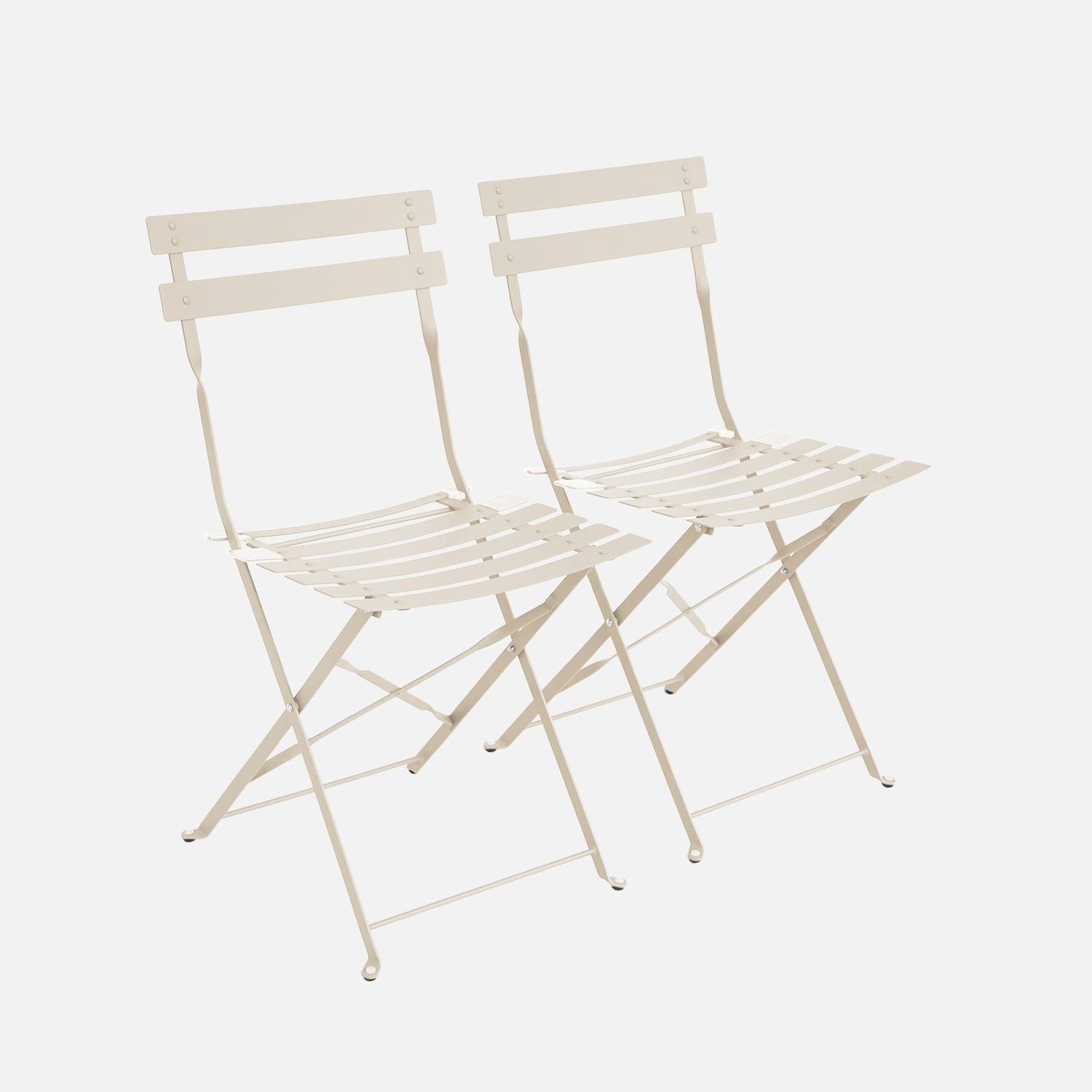 Lot de 2 chaises de jardin pliables en acier thermolaqué beige