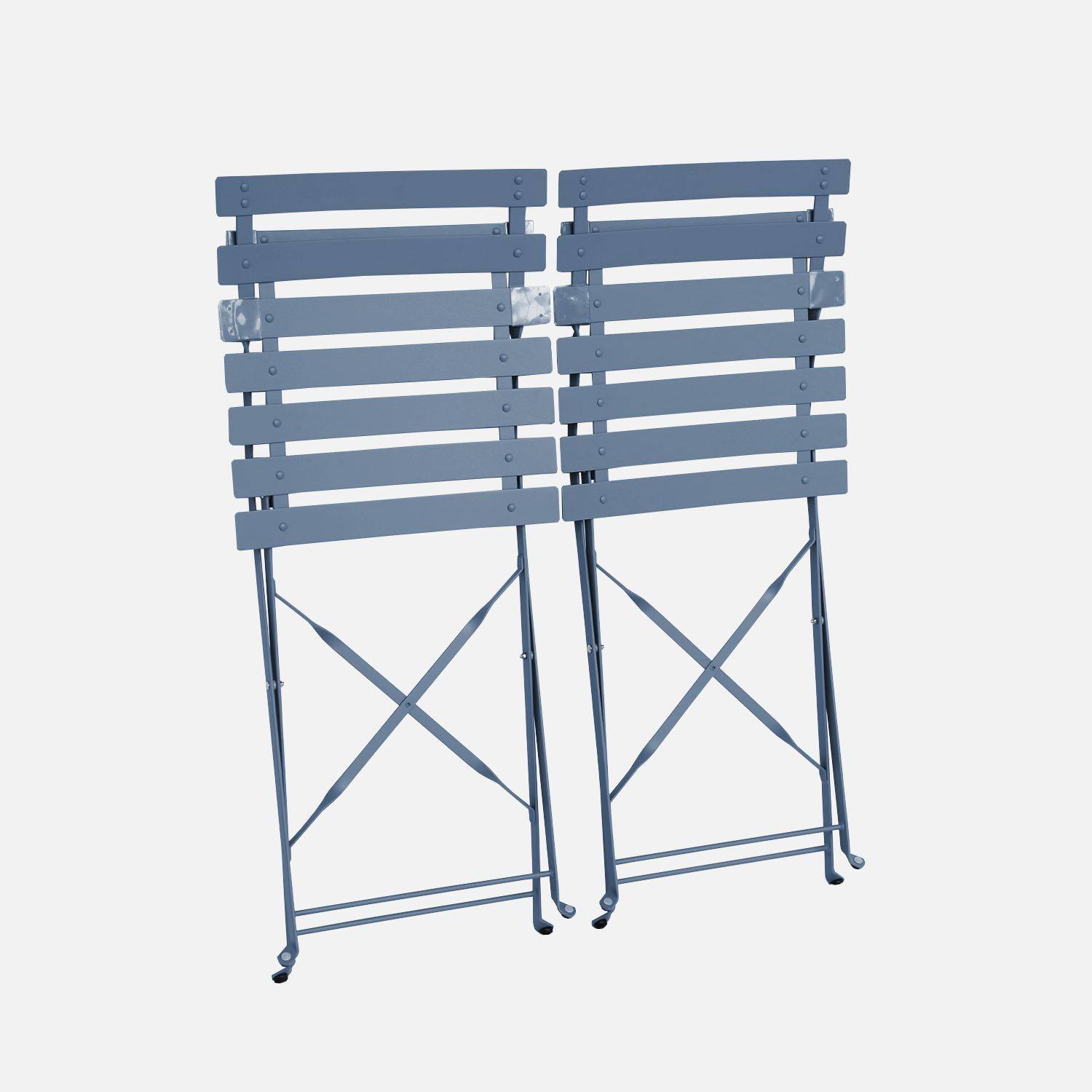 Set of 2 folding bistro garden chairs in powder-coated steel, Emilia, blue-grey, 49.5 x 41 x 80.5cm Photo5