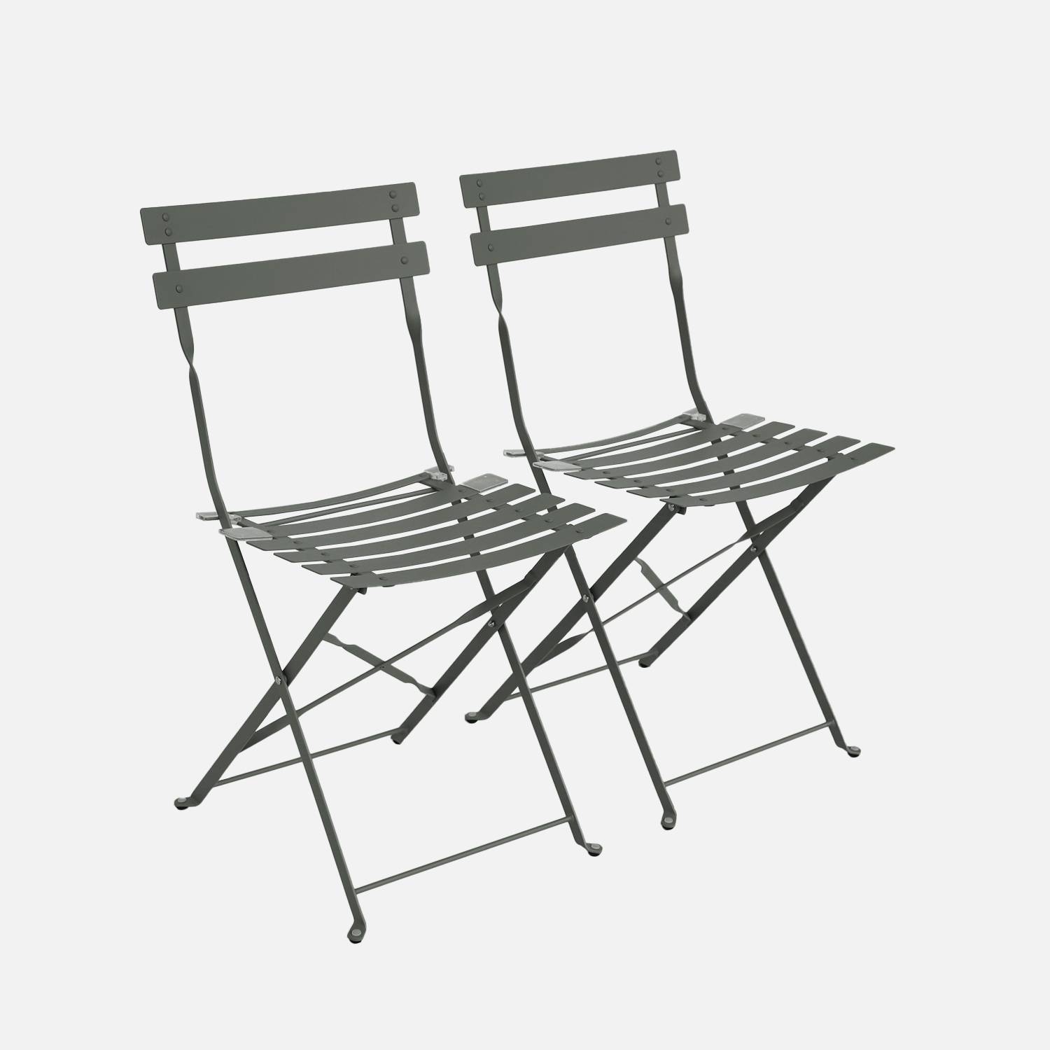 Set van 2 kaki gepoedercoate stalen inklapbare tuinstoelen