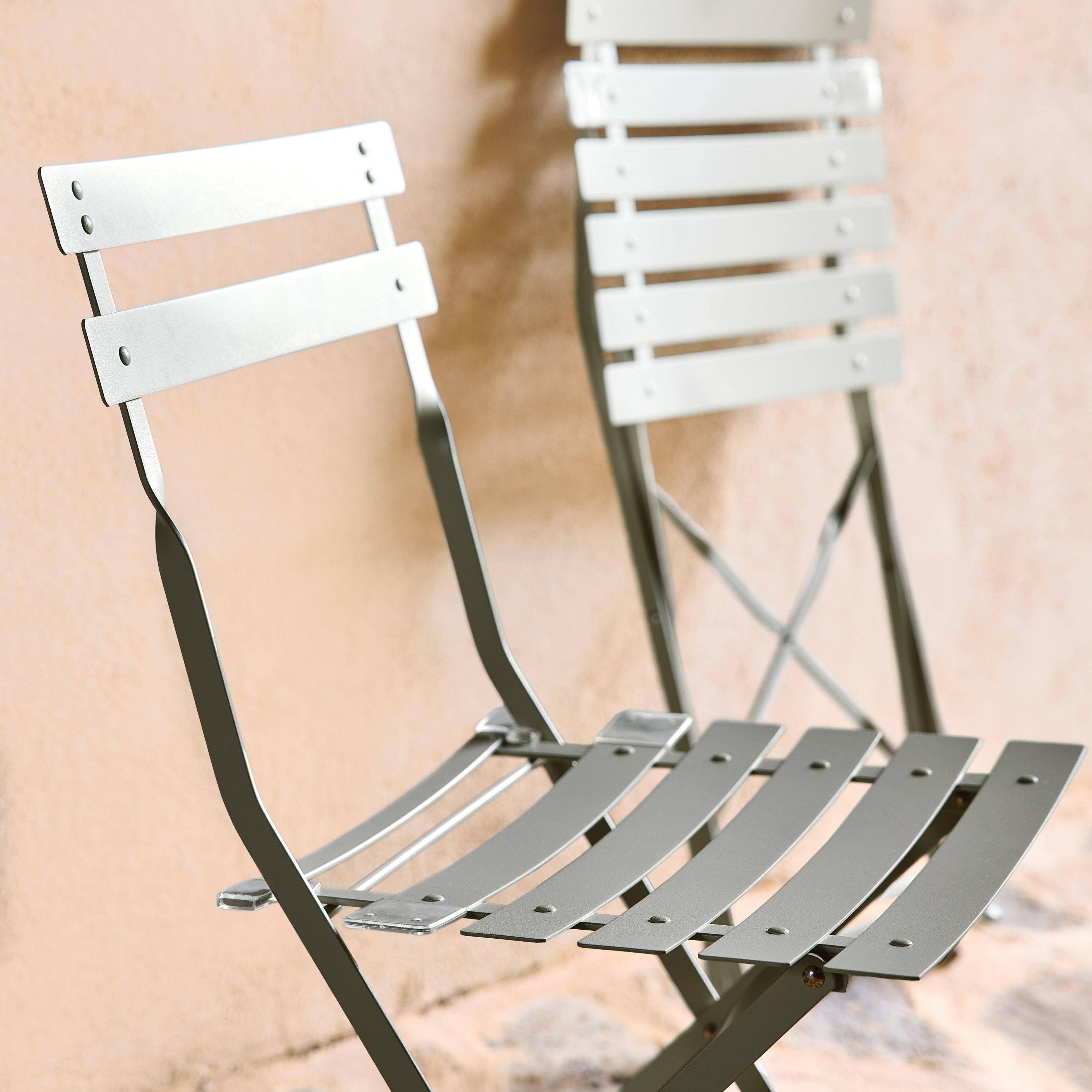 Set of 2 folding bistro garden chairs in steel khaki I sweeek Set of 2 folding bistro garden chairs in steel khaki I sweeek