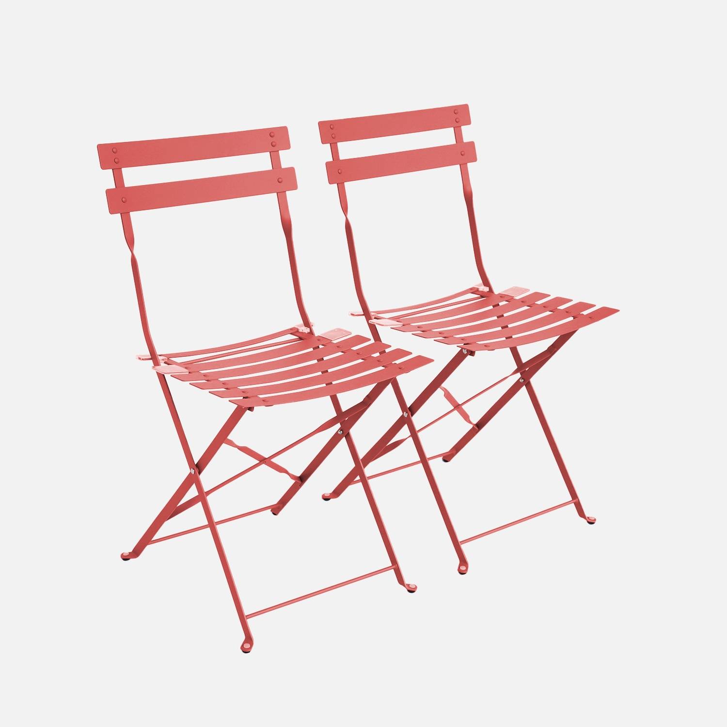 Set van 2 terracotta stalen tuinstoelen met poedercoating
