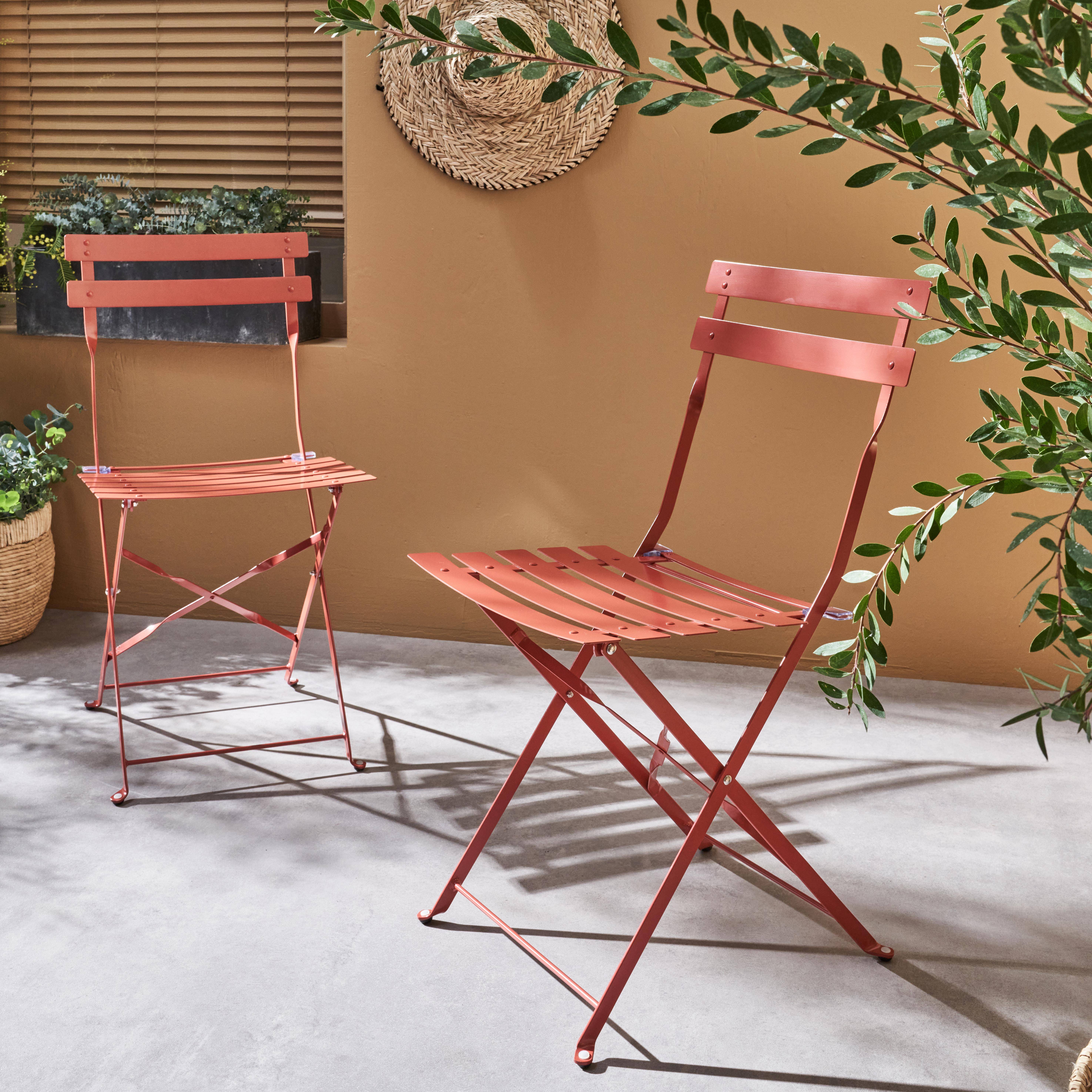 Lot de 2 chaises de jardin bistrot pliables en acier thermolaqué, 49,5 x 41 x 80,5cm Photo1