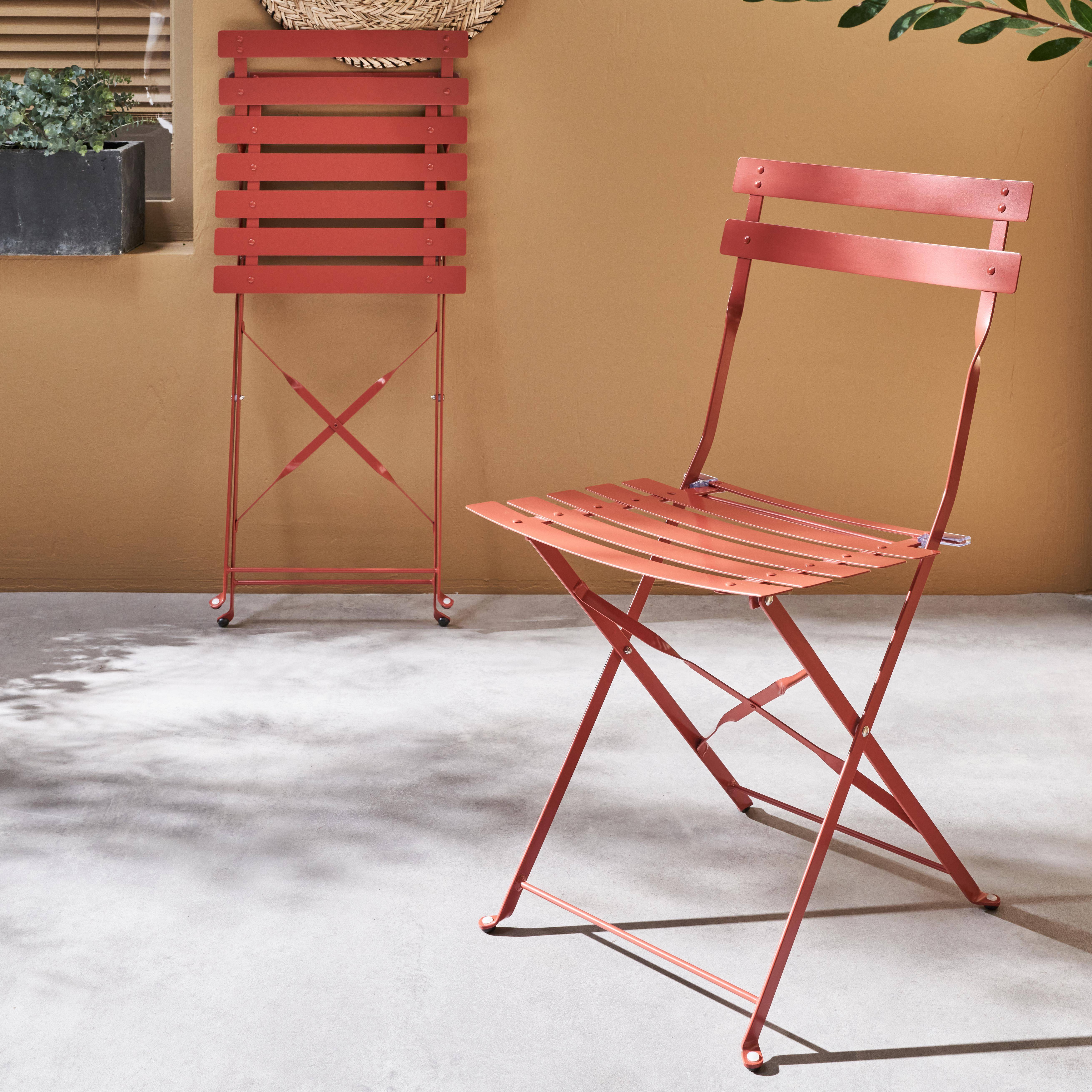 Lot de 2 chaises de jardin bistrot pliables en acier thermolaqué, 49,5 x 41 x 80,5cm Photo2