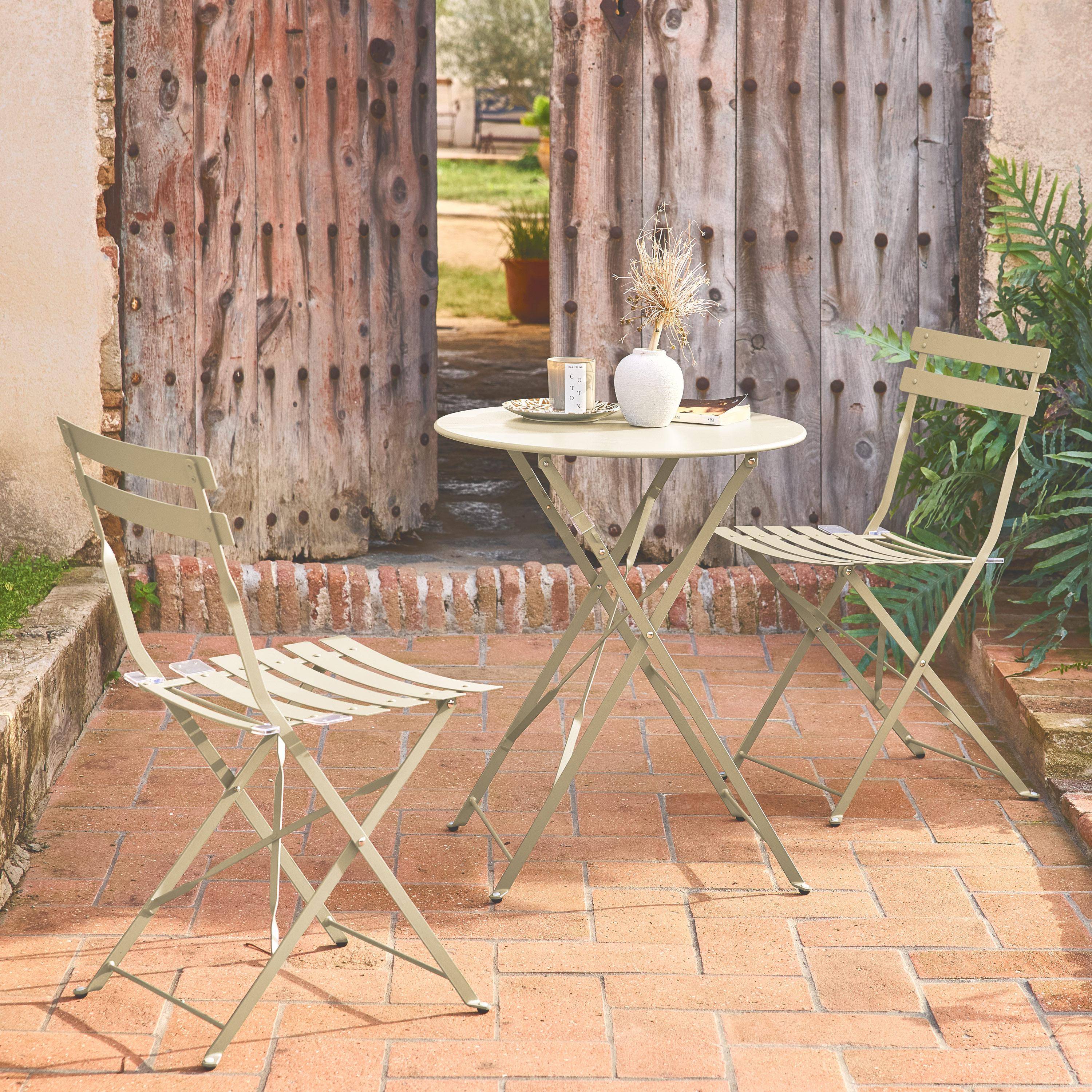 Mesa de jardín bistró plegable metal + 2 asientos, Emilia, Beige, 60x60x71 cm,sweeek,Photo1