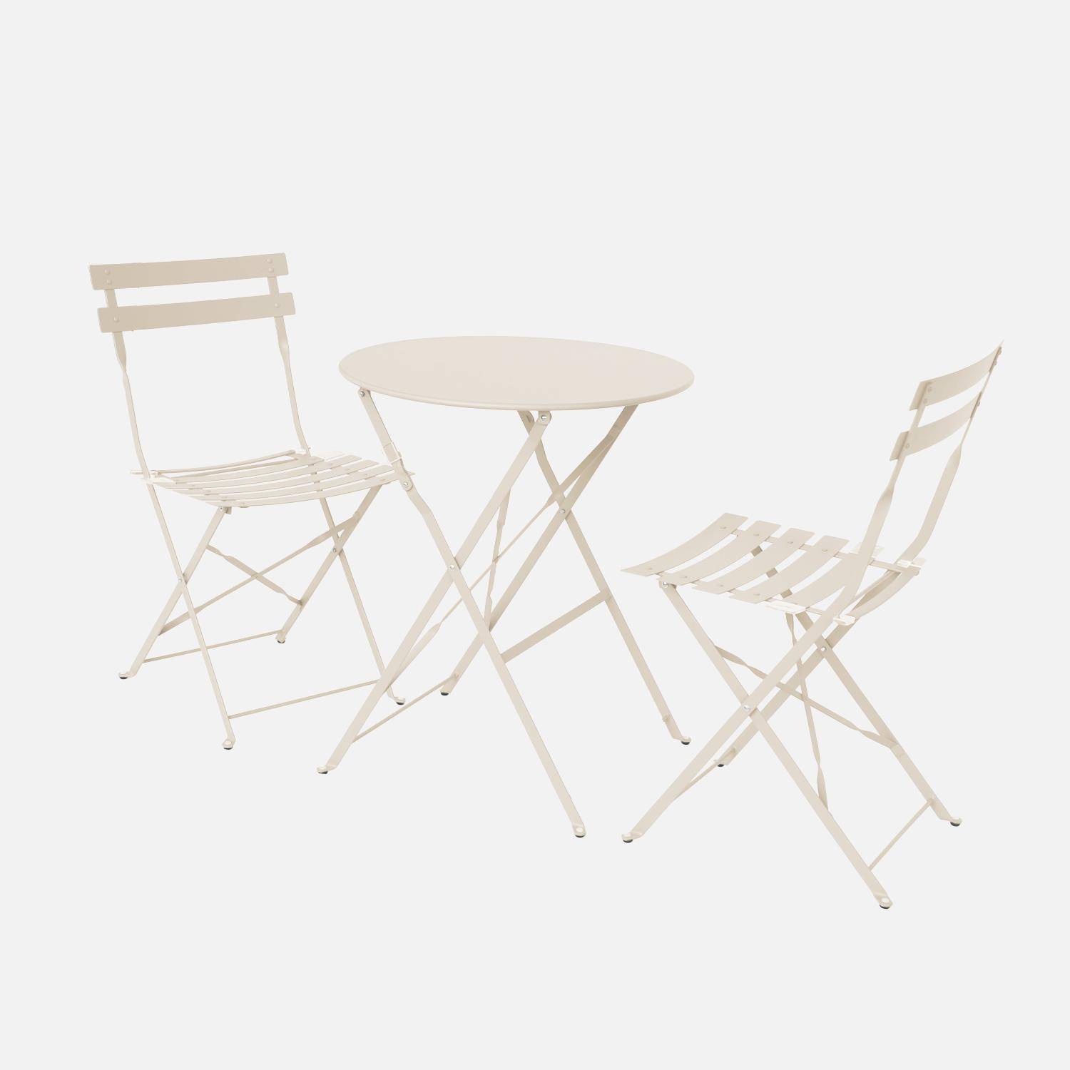 Mesa de jardín bistró plegable metal + 2 asientos, Emilia, Beige, 60x60x71 cm Photo4