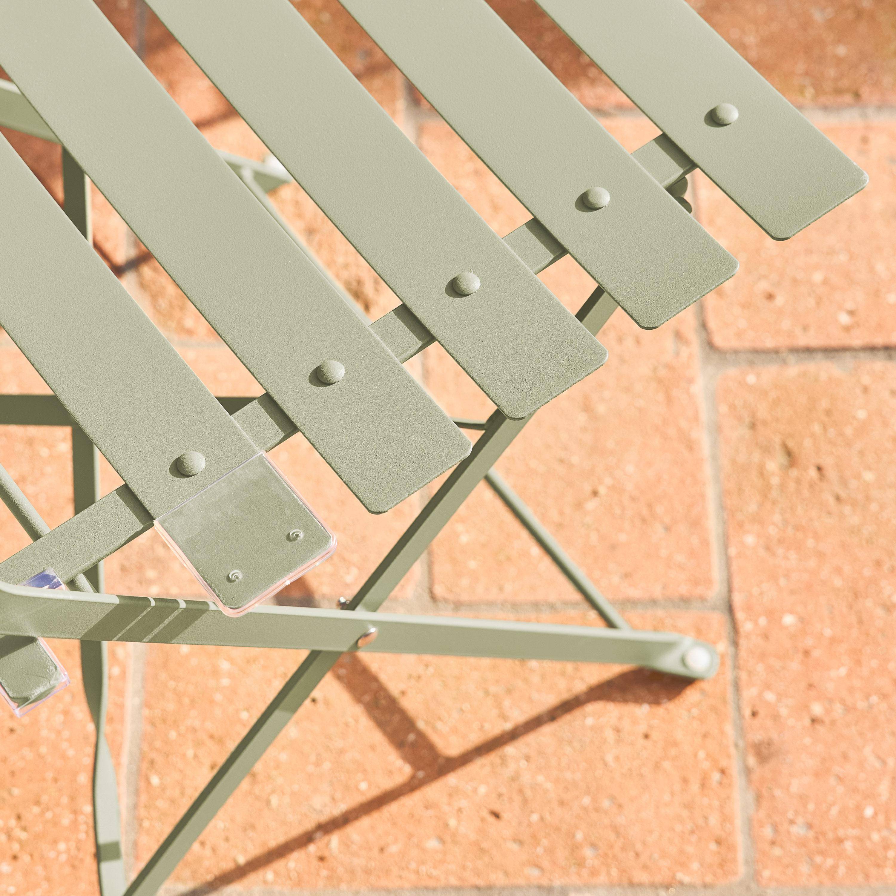 Folding metal bistro garden table with 2 chairs, Emilia, Sage Green, 60x60x71 cm,sweeek,Photo3