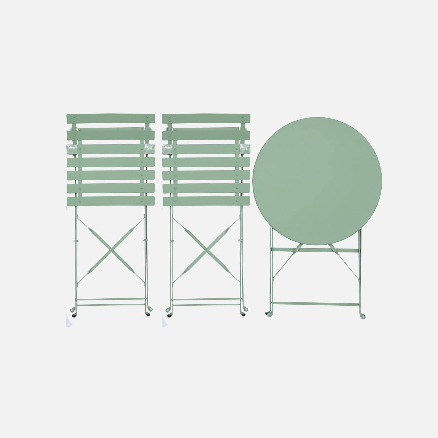 Folding metal bistro garden table with 2 chairs, Emilia, Sage Green, 60x60x71 cm Photo5