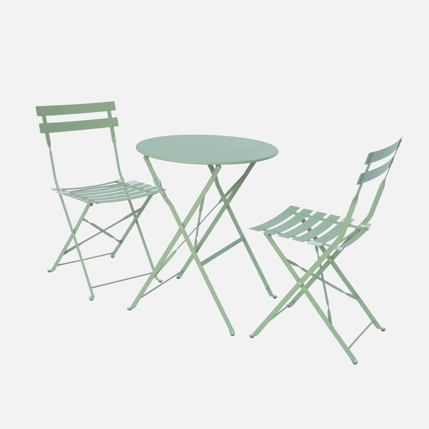 Folding metal bistro garden table with 2 chairs, Emilia, Sage Green, 60x60x71 cm Photo4