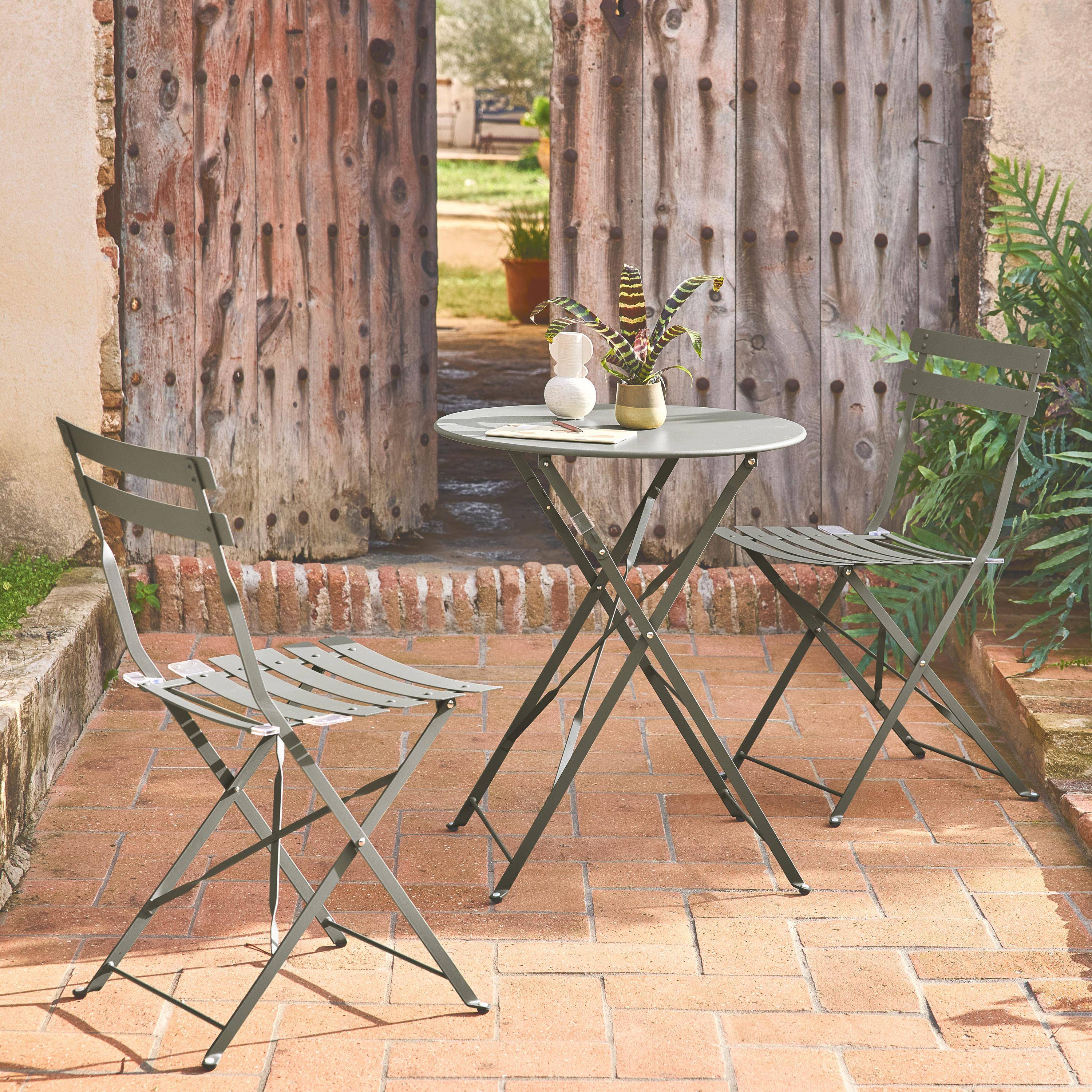 Folding metal bistro garden table with chairs, Duck Blue
