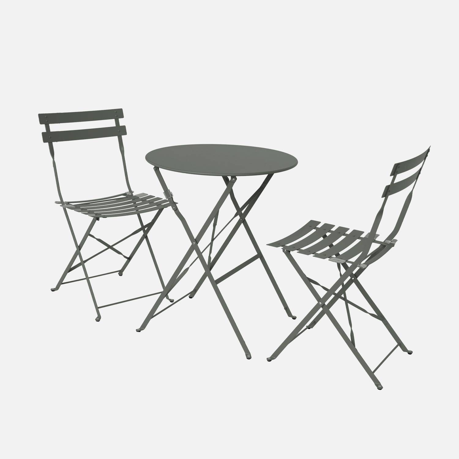 Ronde inklapbare bistrotafel Ø60 x 70cm, met twee inklapbare stoelen, gepoedercoat staal,sweeek,Photo4