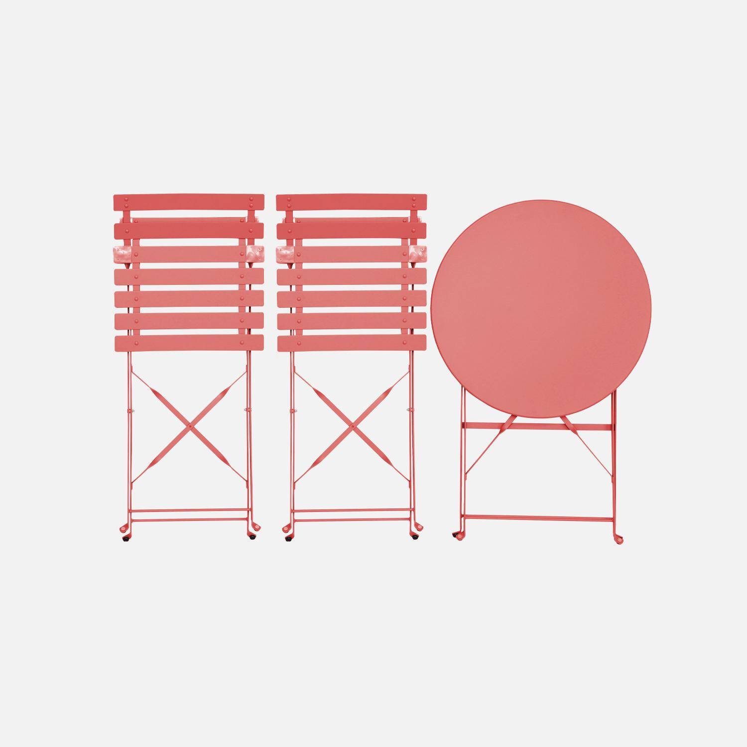 Table de jardin bistrot pliable ronde Ø60 x 70cm, avec deux chaises pliantes, acier thermolaqué Photo5