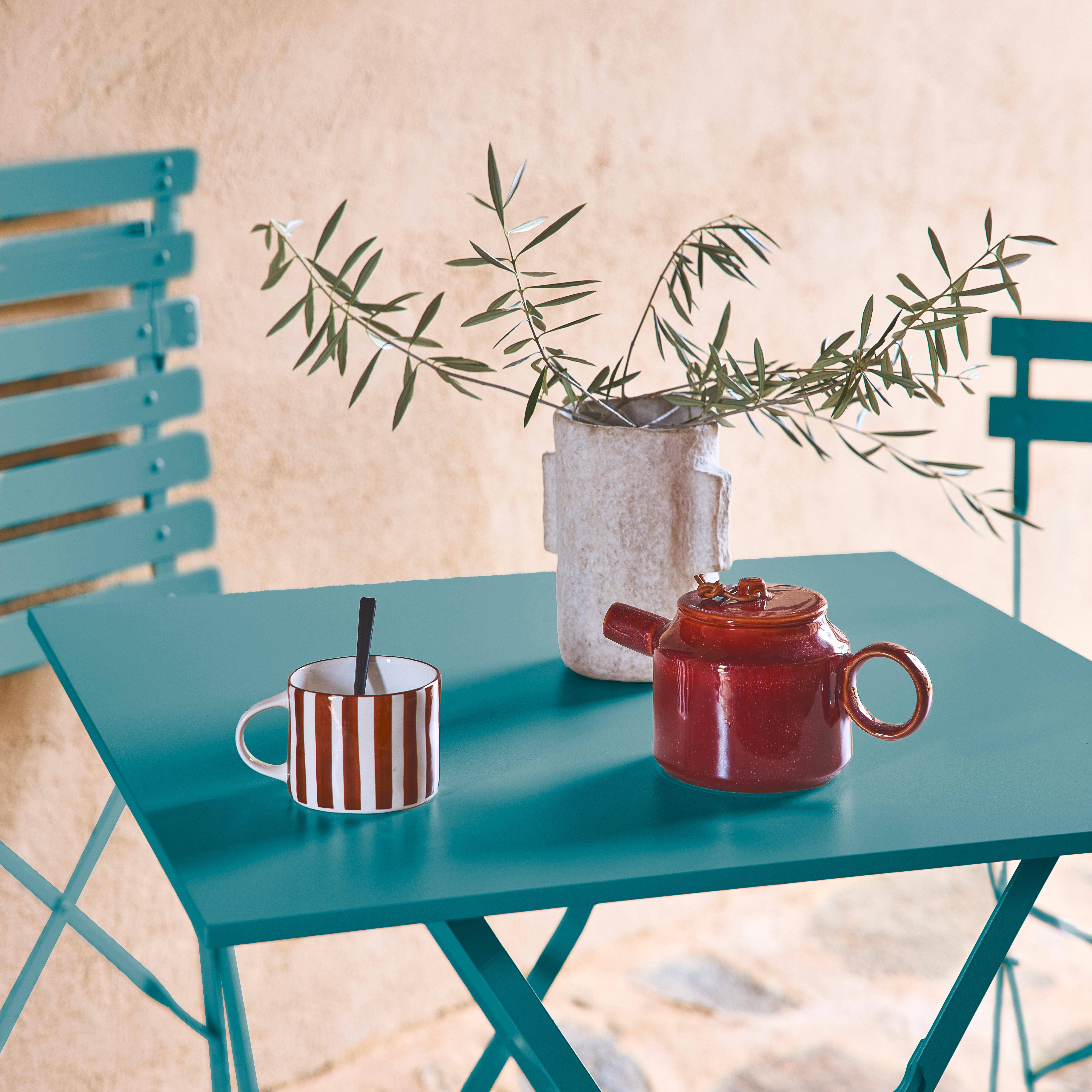 Table de jardin bistrot pliable rectangulaire 70 x 70cm, avec deux chaises pliantes, acier thermolaqué Photo4