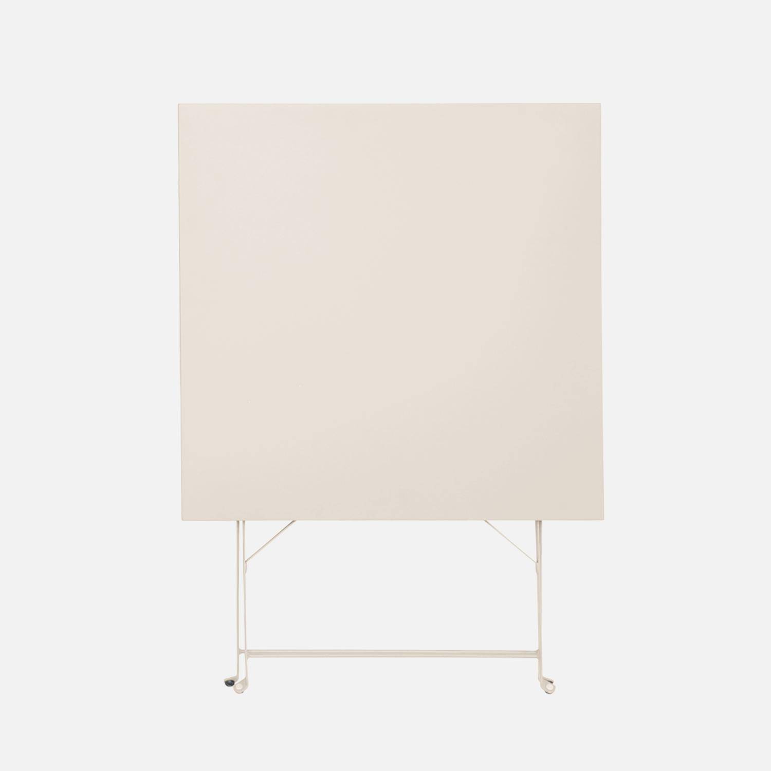 Table de jardin bistrot pliante métal + 2 assises beige 70 x 70cm, acier thermolaqué Photo6