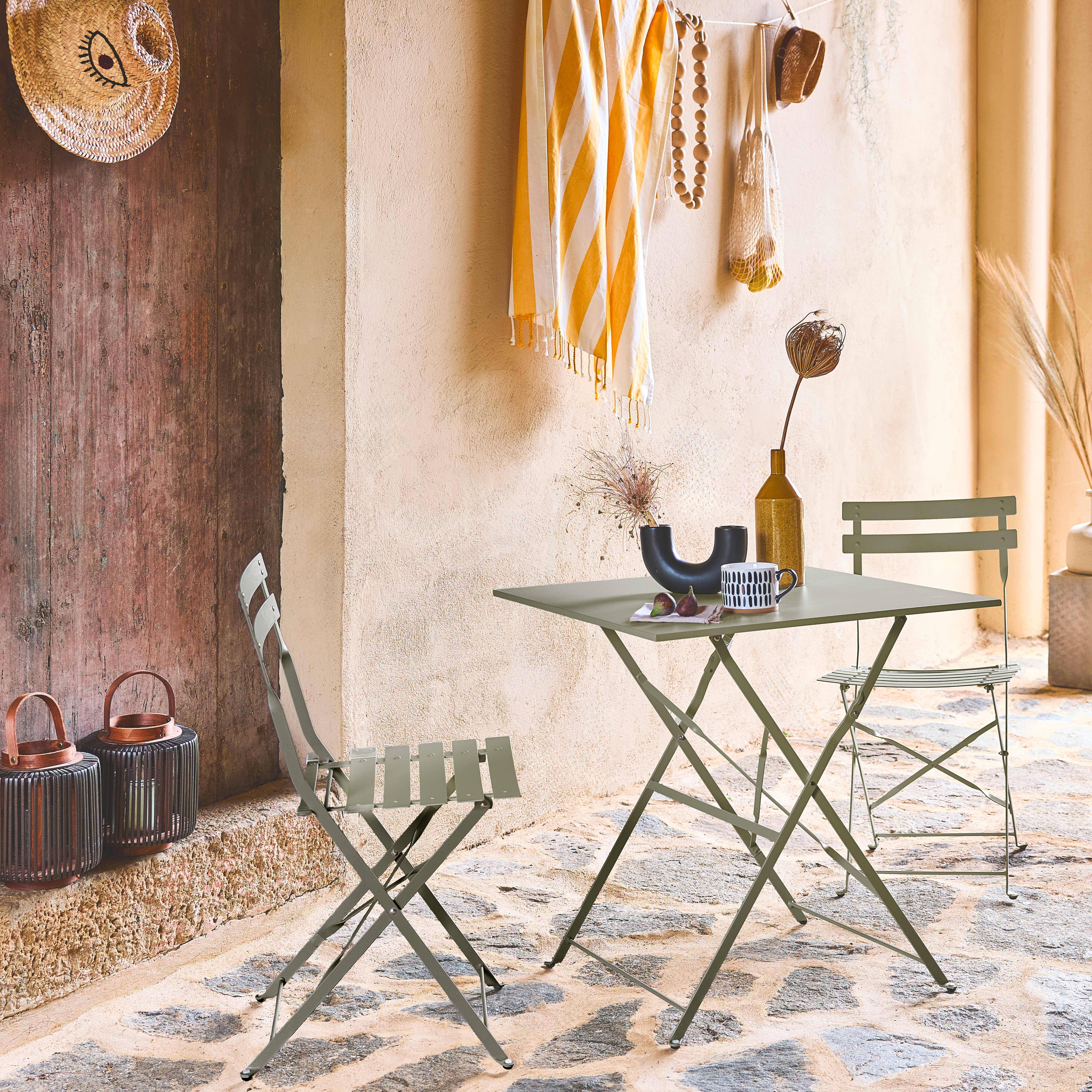 2-seater folding metal bistro garden table, 70x70cm, Duck Blue