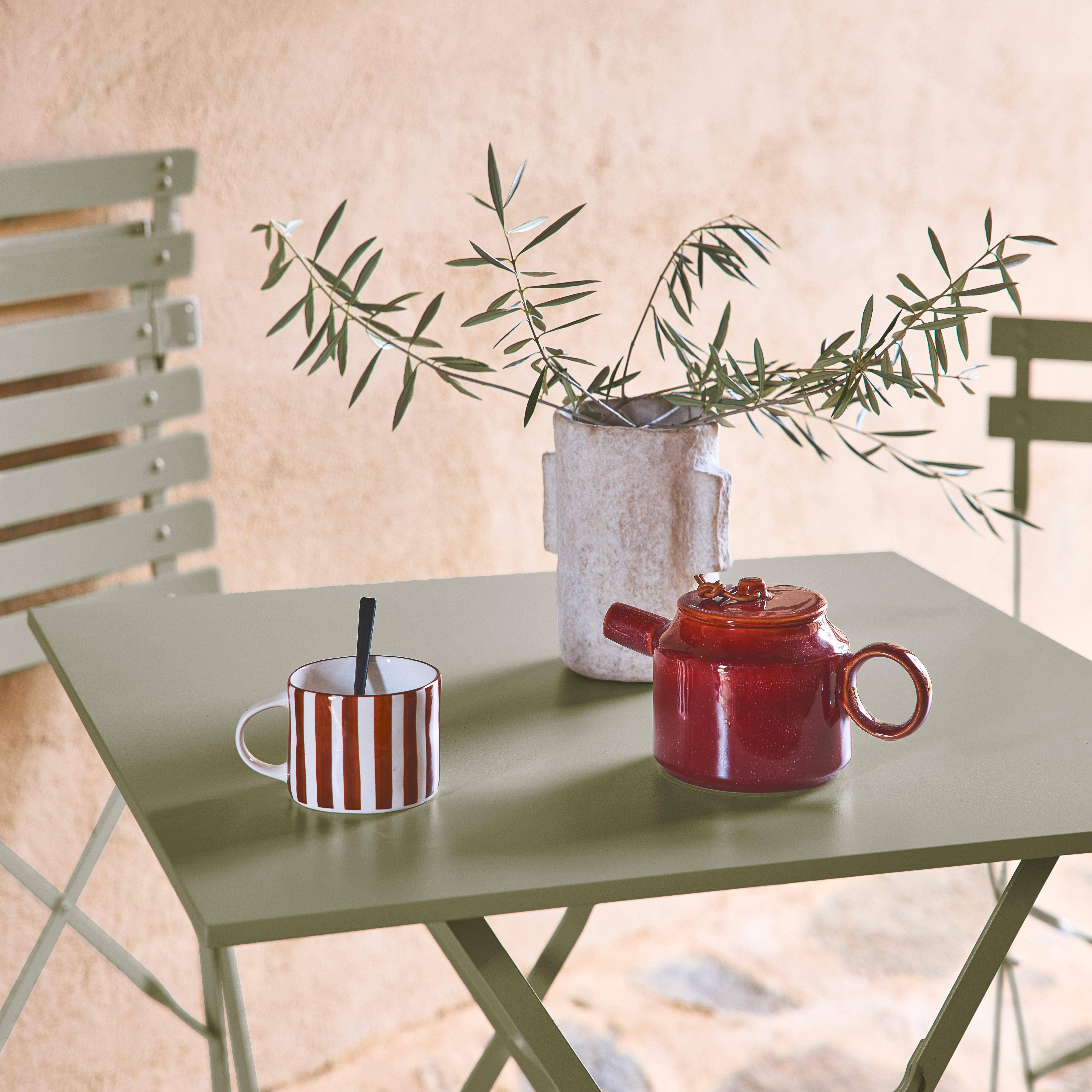 Table de jardin bistrot pliable rectangulaire 70 x 70cm, avec deux chaises pliantes, acier thermolaqué Photo4