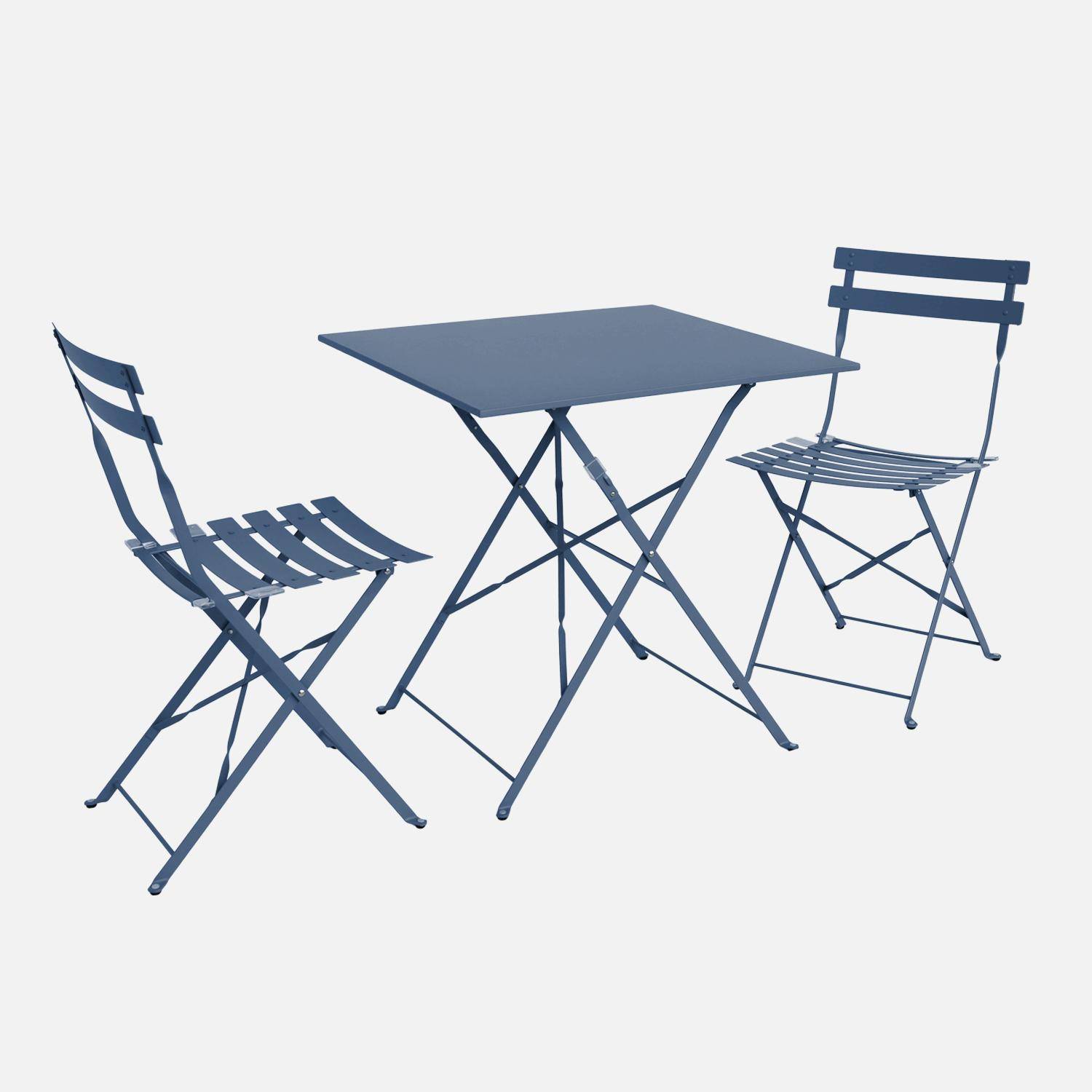 Bistrotafel met 2 stoelen metaal inklapbaar 70 x 70cm grijsblauw - Emilia,sweeek,Photo2