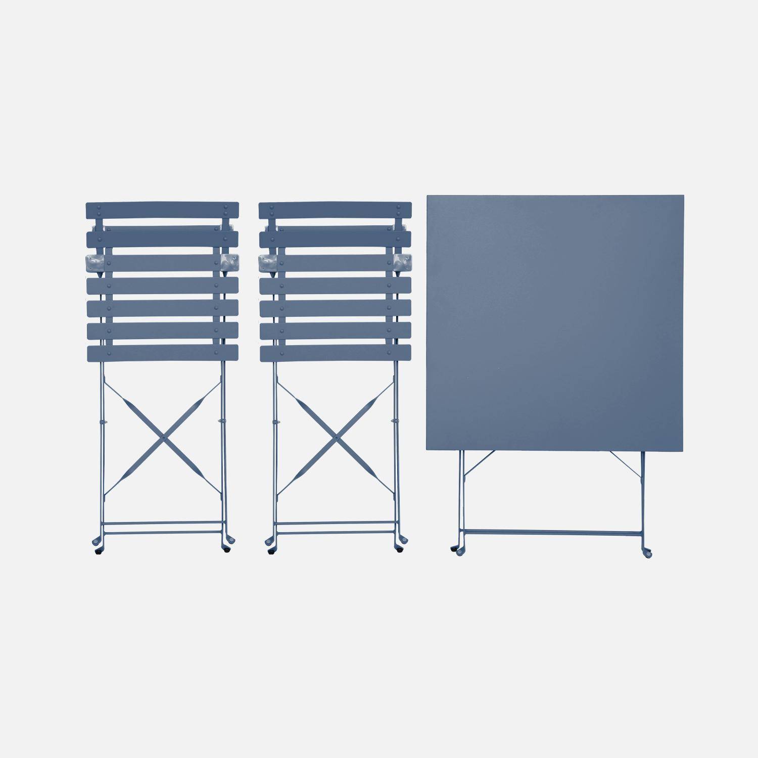 Mesa de jardín cuadrada plegable de metal, 2 sillas, Emilia, Azul gris, 70x707x71 cm Photo3