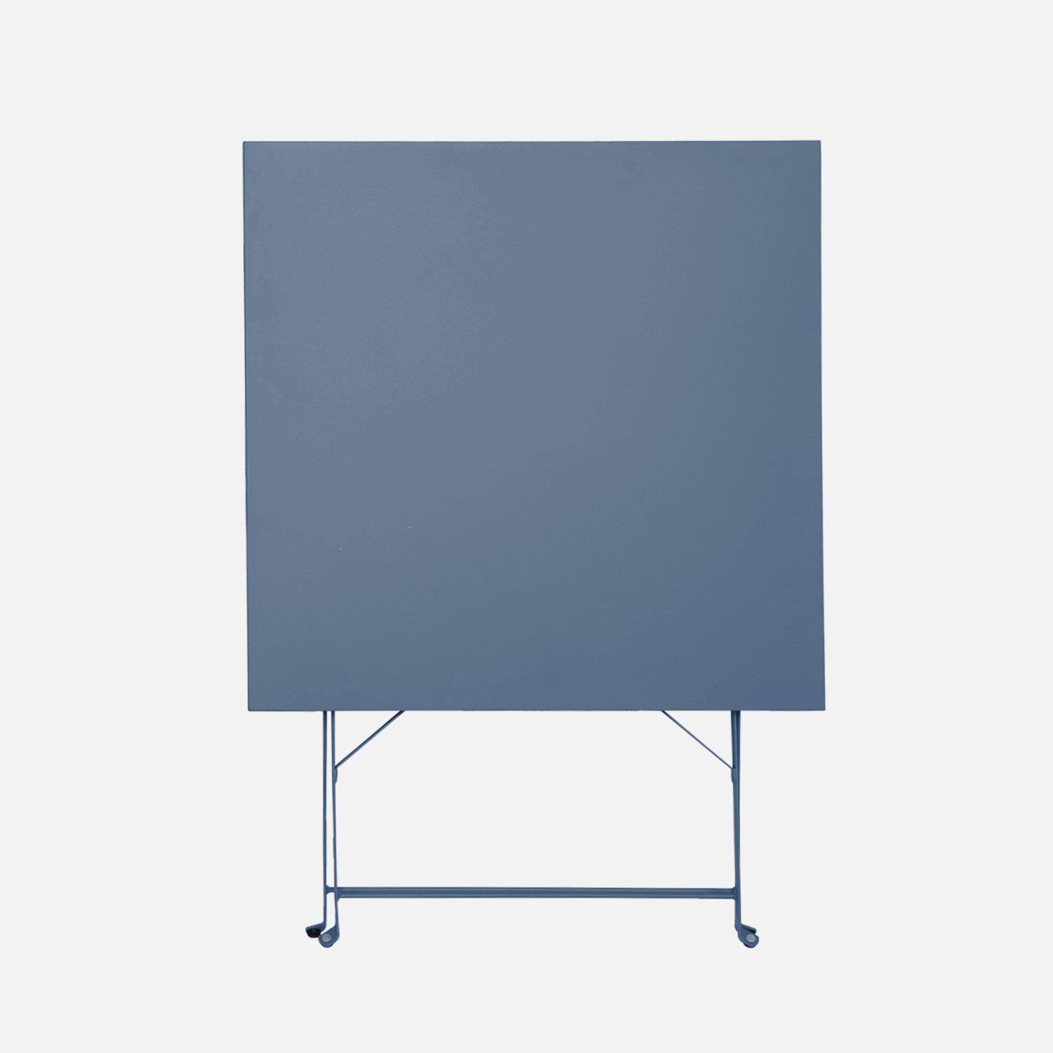 Mesa de jardín cuadrada plegable de metal, 2 sillas, Emilia, Azul gris, 70x707x71 cm Photo4