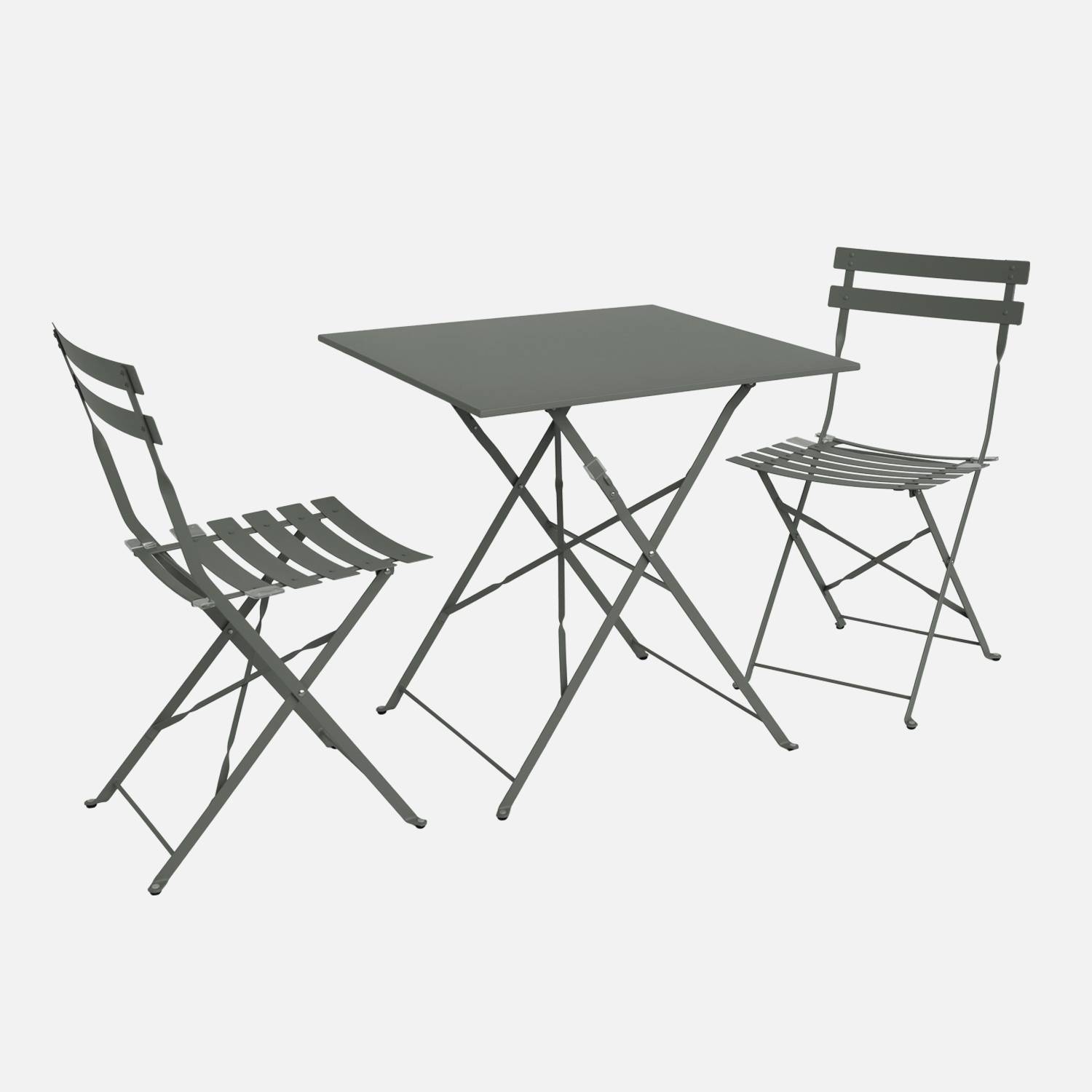 Mesa de jardim bistrô dobrável em metal , 2 cadeiras, Verde caqui