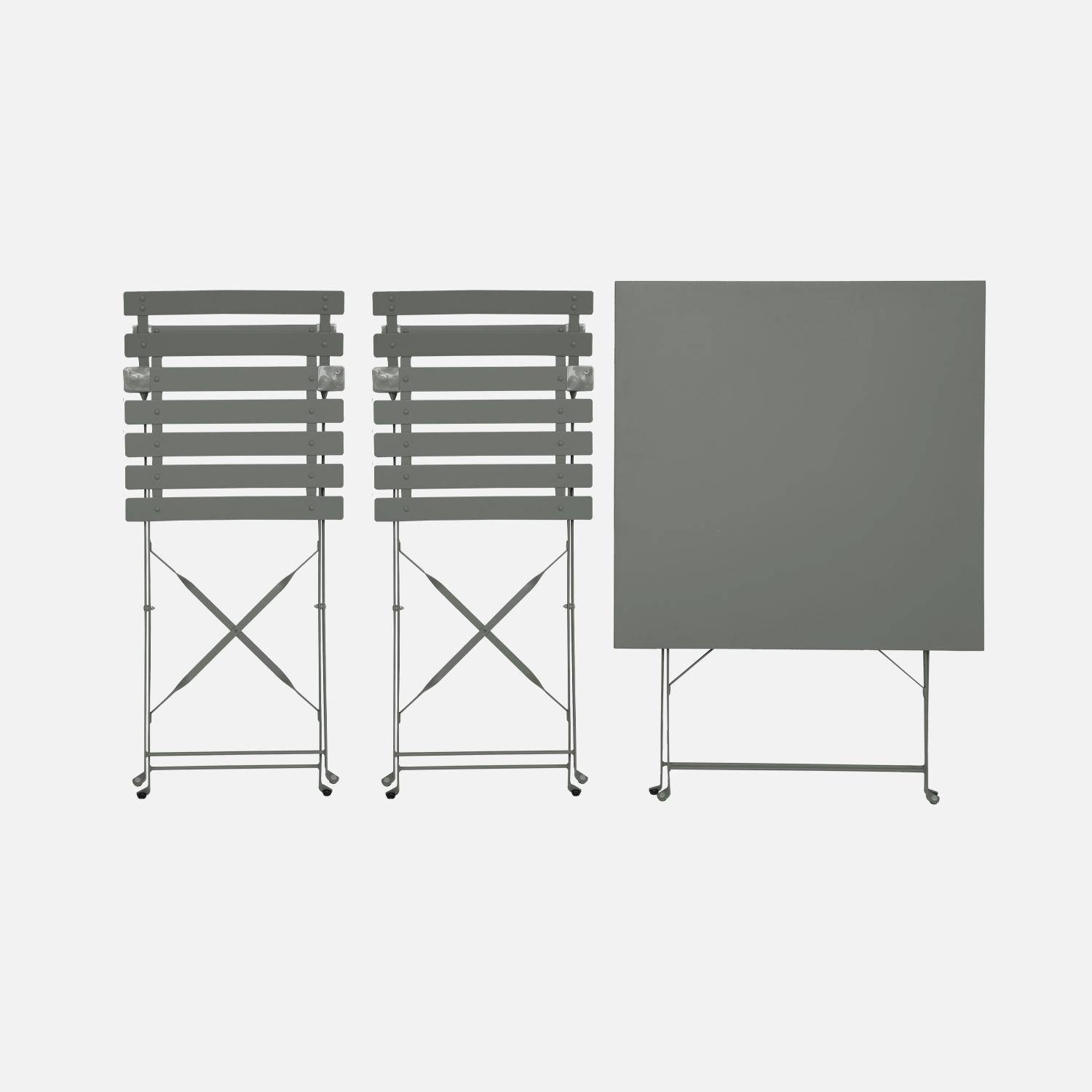 Mesa de jardim bistrô dobrável em metal , 2 cadeiras, Emilia, Verde caqui, 70x70x71 cm Photo6