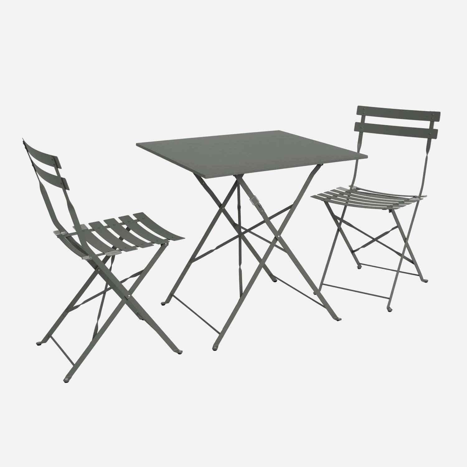 Mesa de jardim bistrô dobrável em metal , 2 cadeiras, Emilia, Verde caqui, 70x70x71 cm Photo5