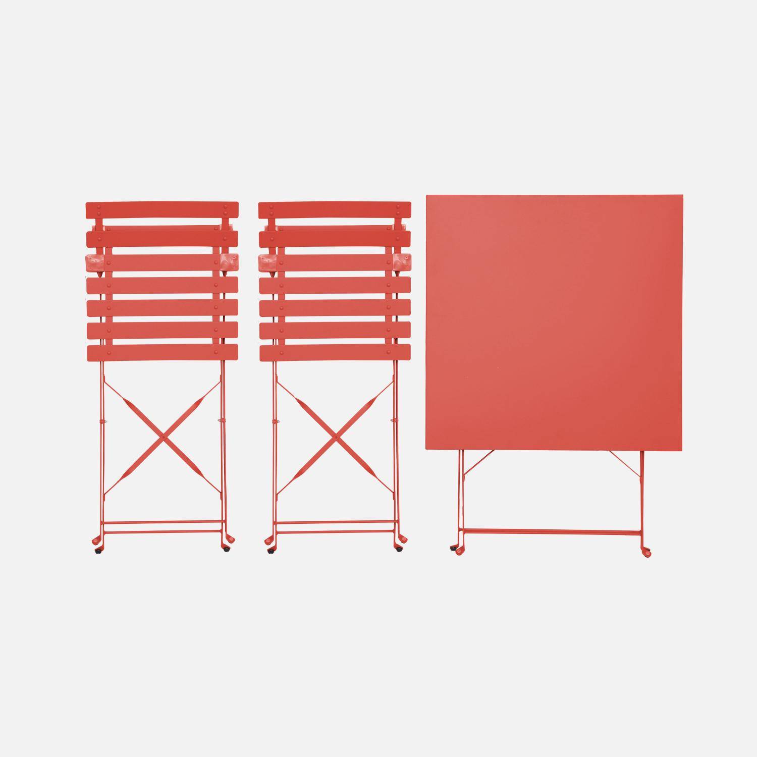 Table de jardin bistrot pliable rectangulaire 70 x 70cm, avec deux chaises pliantes, acier thermolaqué Photo5