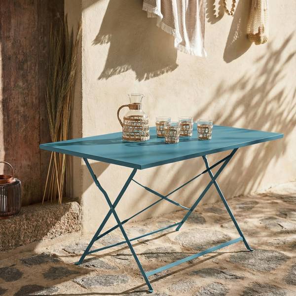 Rechteckiger, klappbarer Gartentisch aus Metall, wasserblau I sweeek