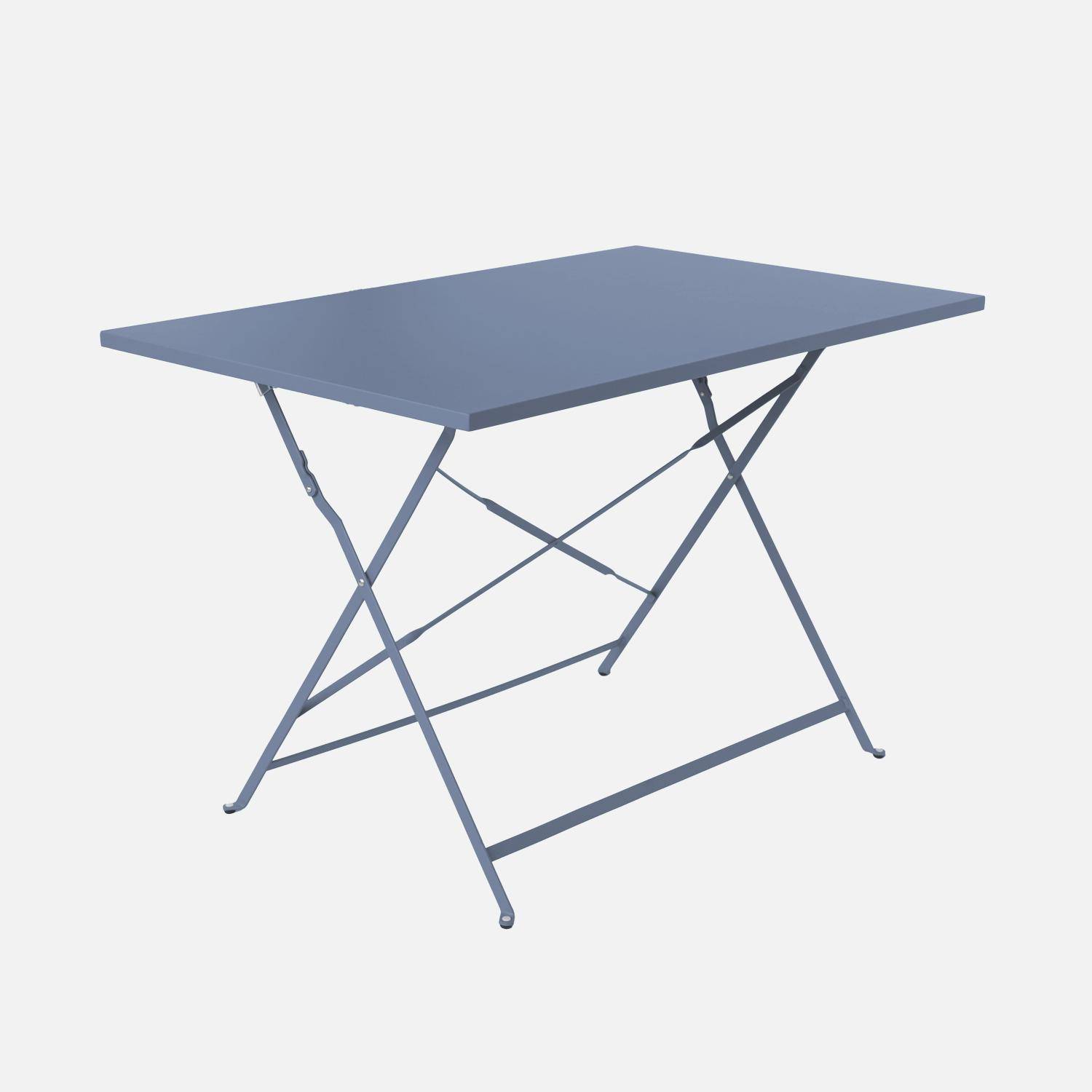 Mesa de jardim bistrô dobrável em metal 4 lugares, 110cm, Emilia, Azul cinza, 110x70x72 cm,sweeek,Photo2
