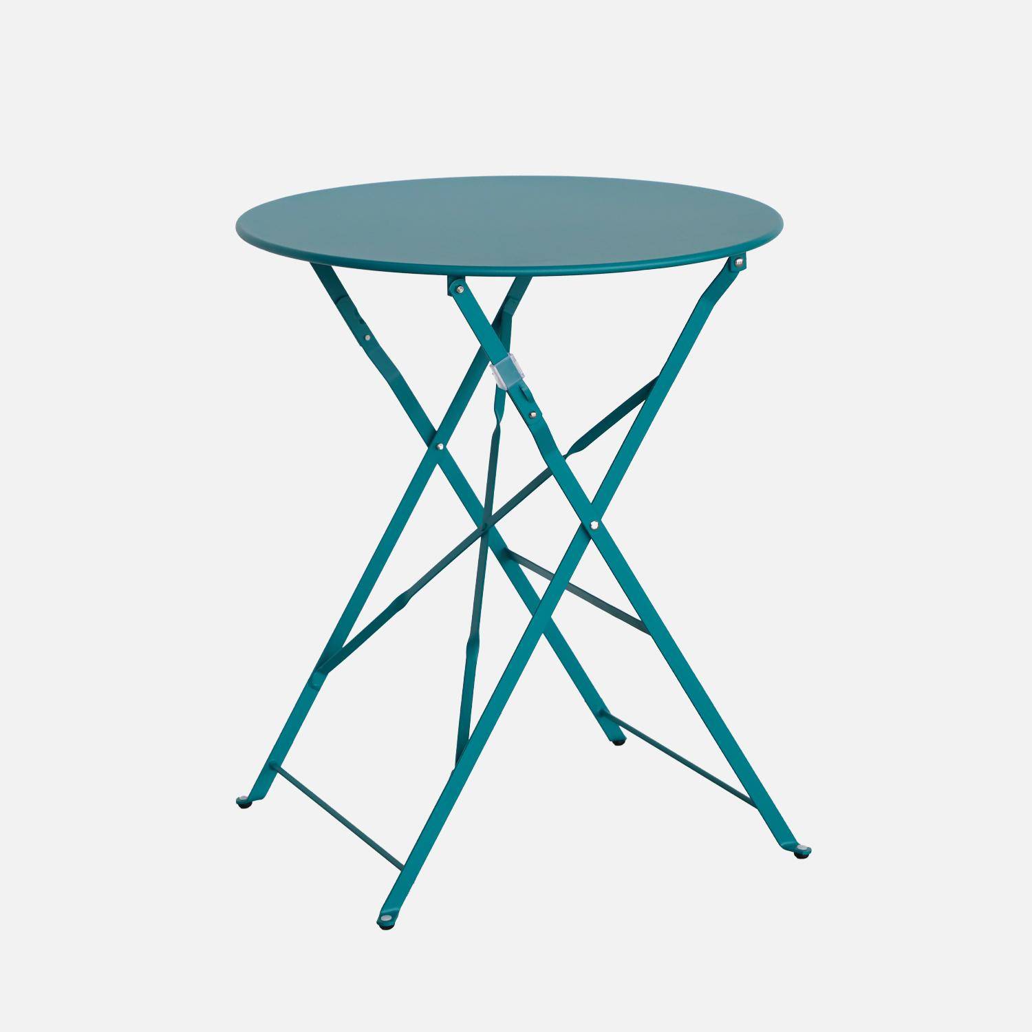 Runder, klappbarer Bistro-Gartentisch aus pulverbeschichtetem Stahl, wasserblau, Emilia, Ø 60cm  Photo4