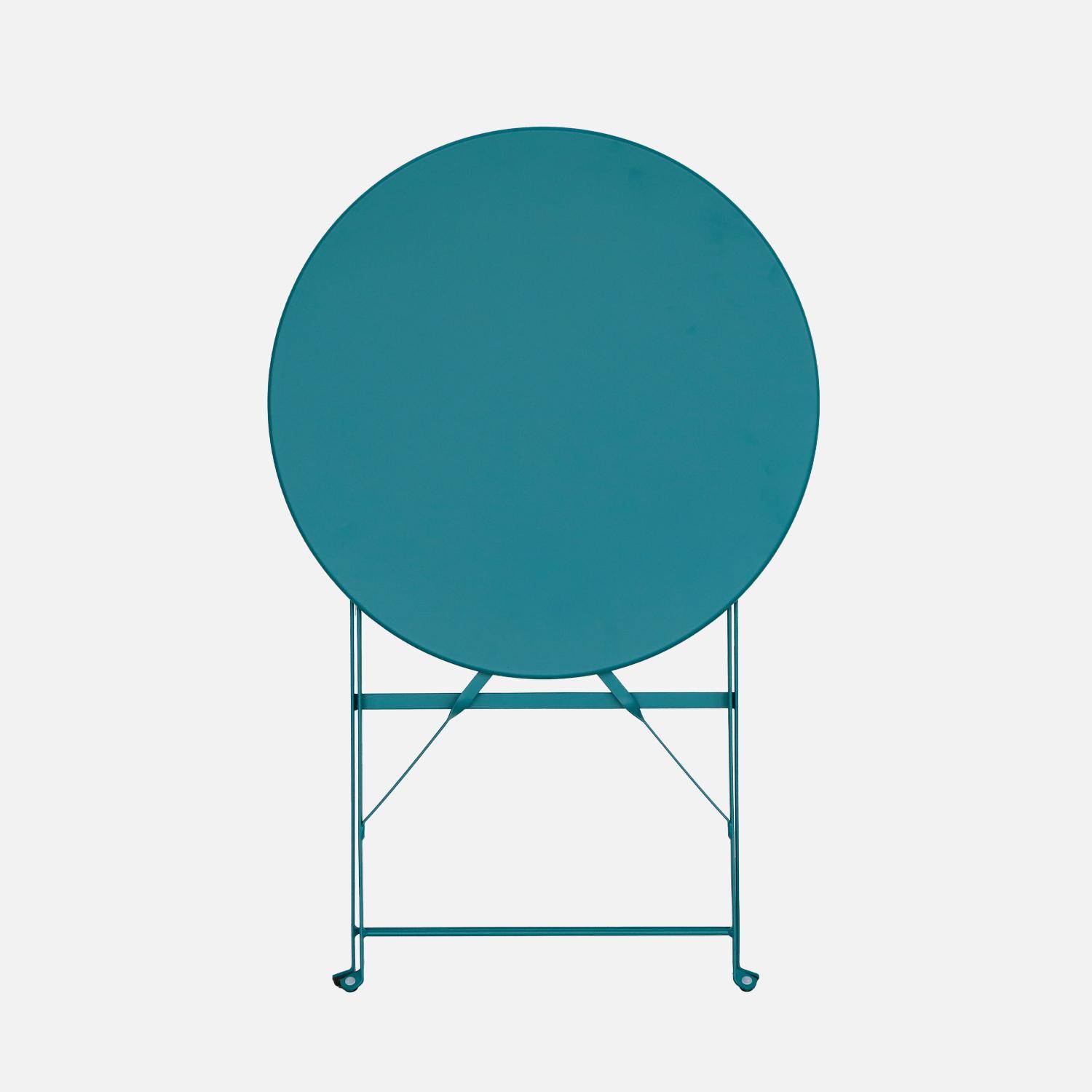 Runder, klappbarer Bistro-Gartentisch aus pulverbeschichtetem Stahl, wasserblau, Emilia, Ø 60cm  Photo5