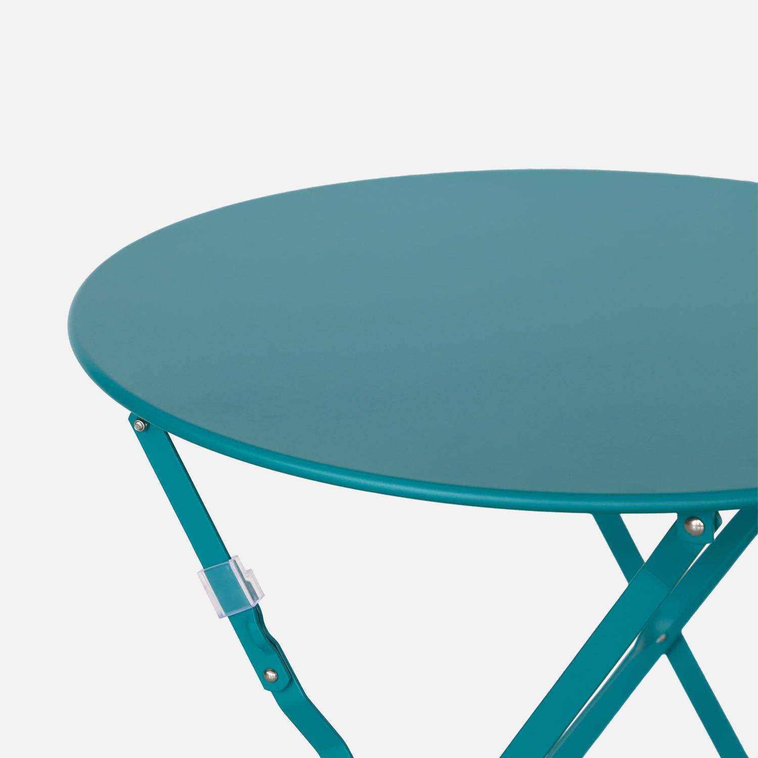 Runder, klappbarer Bistro-Gartentisch aus pulverbeschichtetem Stahl, wasserblau, Emilia, Ø 60cm ,sweeek,Photo6