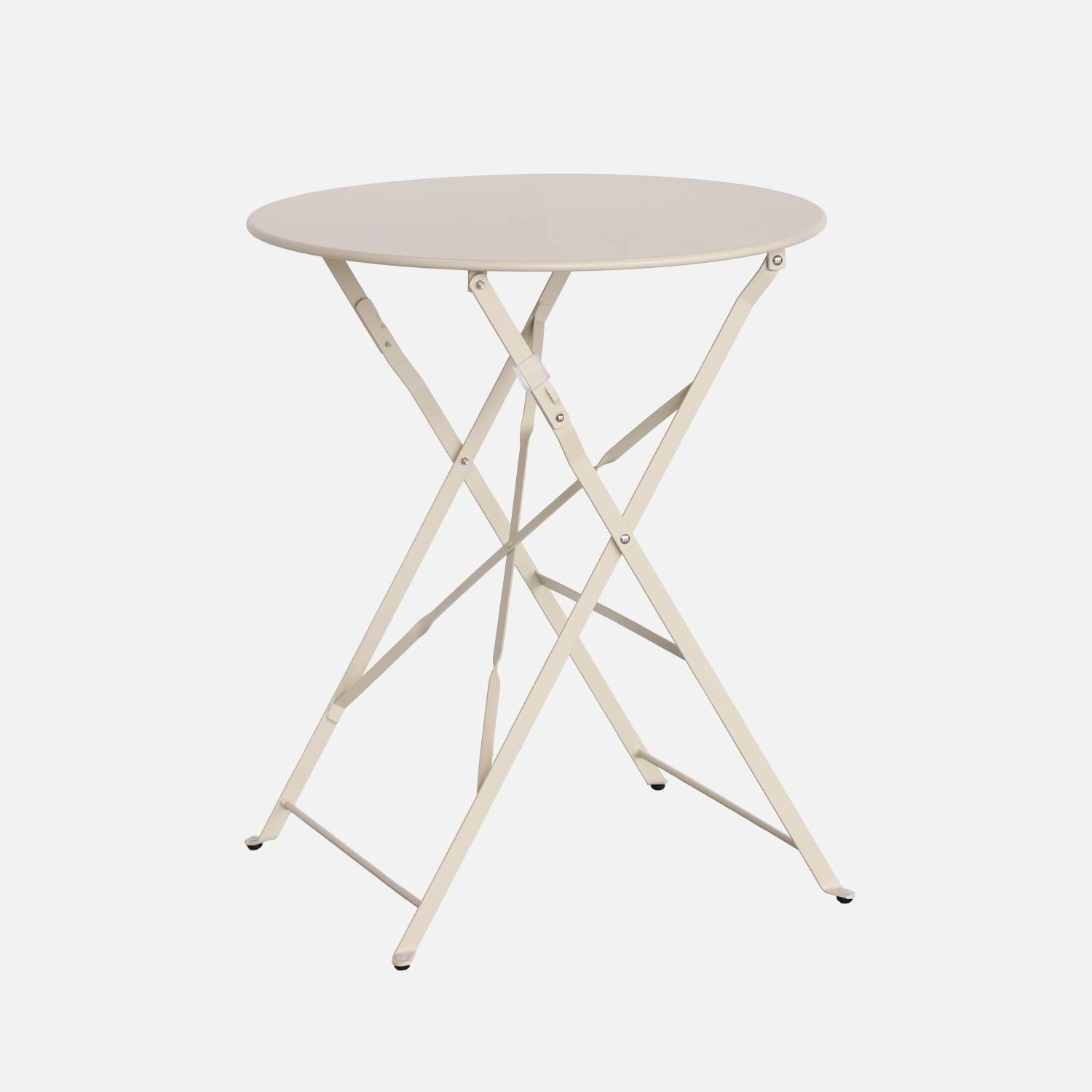 Runder, klappbarer Gartentisch aus pulverbeschichtetem Stahl, beige