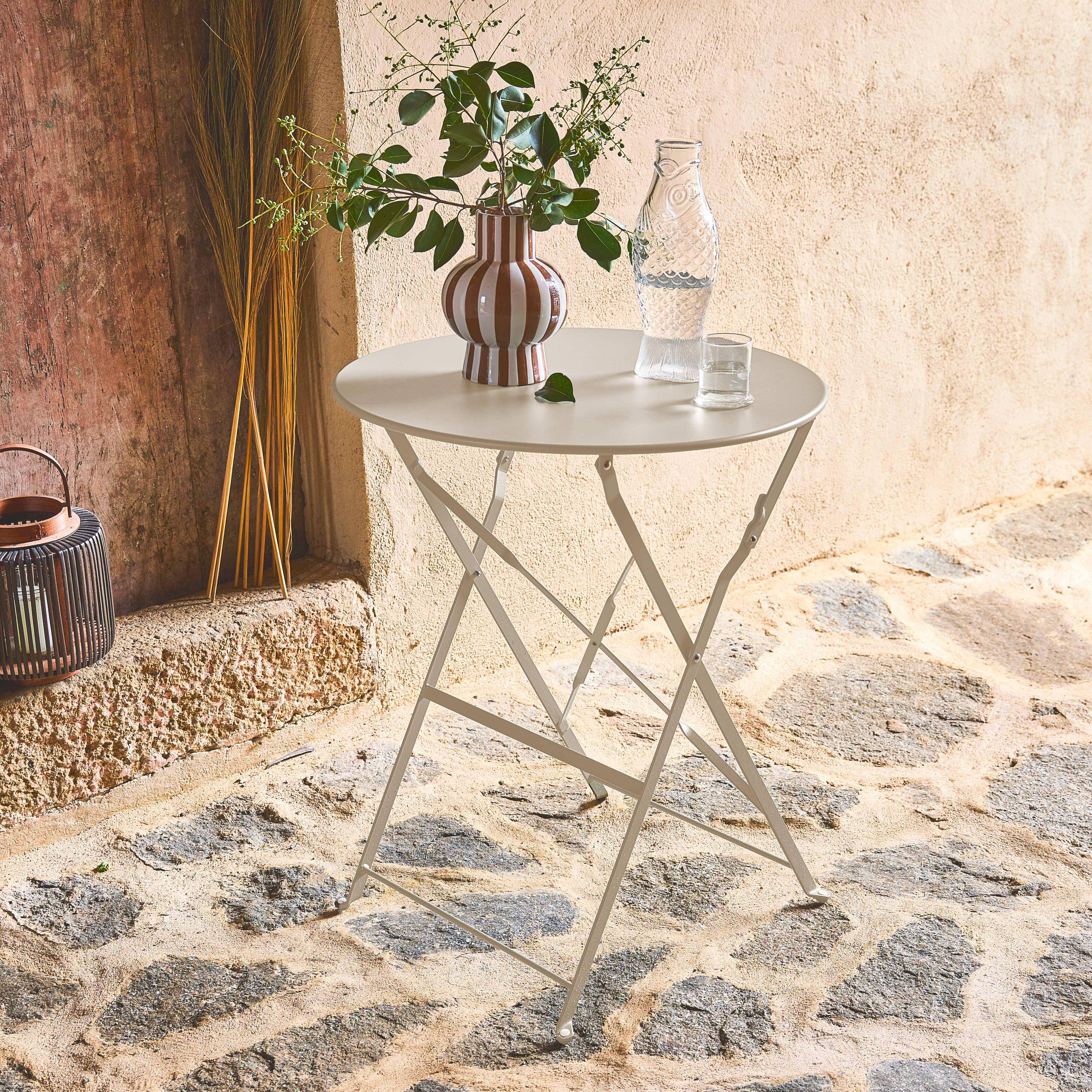 Folding metal bistro garden table Ø60cm, seats 2, Emilia 60cm, Beige, 60x60x71 cm Photo1