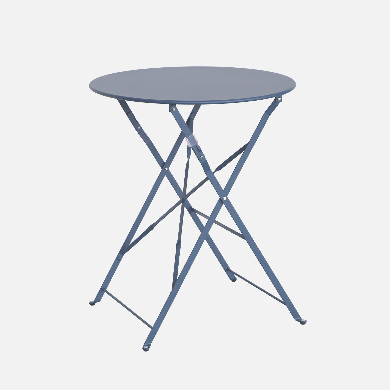 Runder, klappbarer Bistro-Gartentisch aus pulverbeschichtetem Stahl, blaugrau, Emilia, Ø 60cm  Photo4