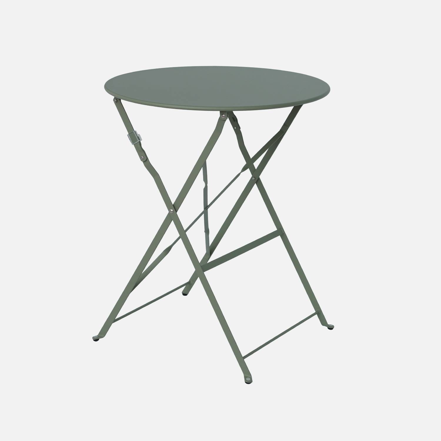 Table de jardin ronde pliable en acier thermolaqué, kaki