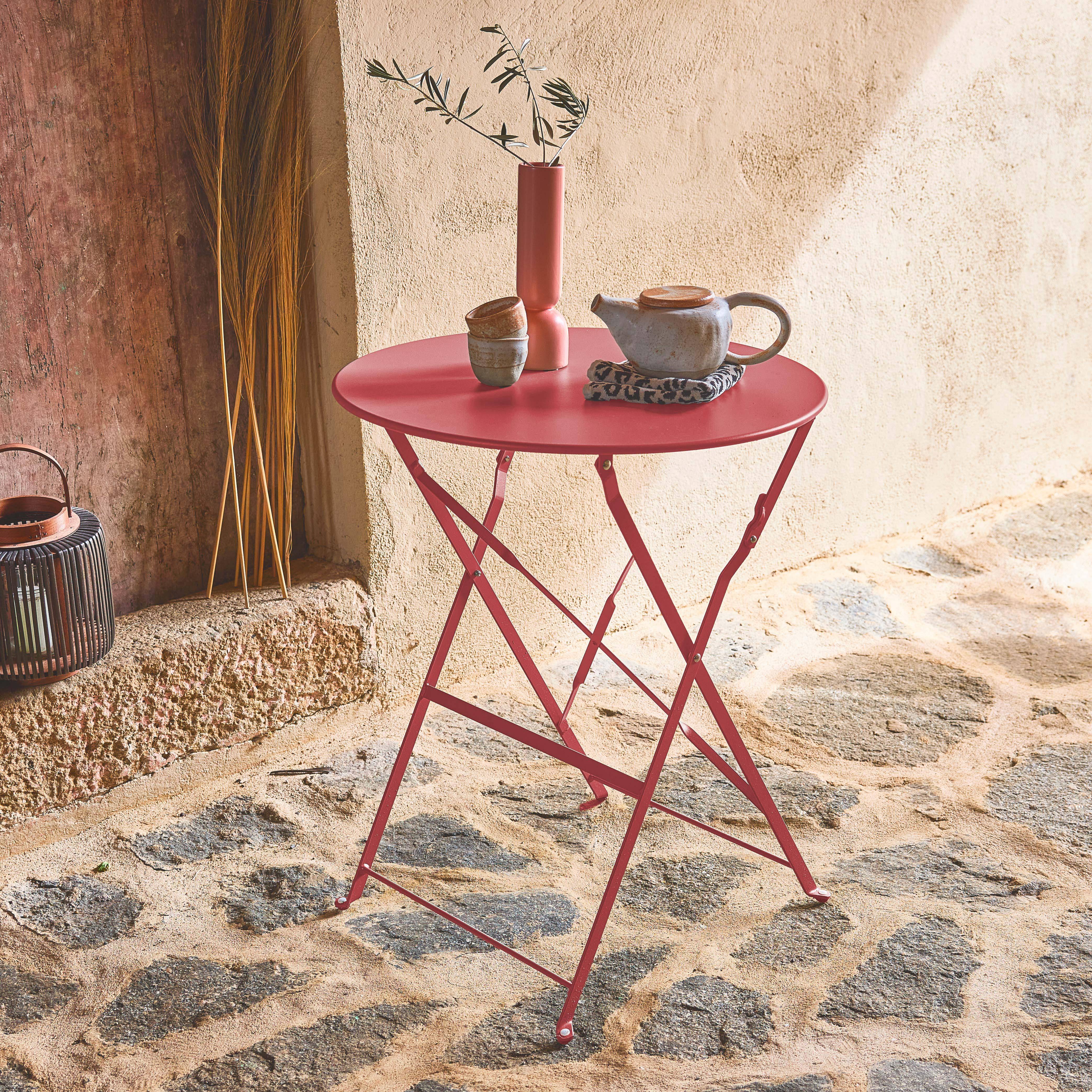 Folding metal bistro garden table Ø60cm, seats 2, Emilia 60cm, Terracotta, 60x60x71 cm Photo1