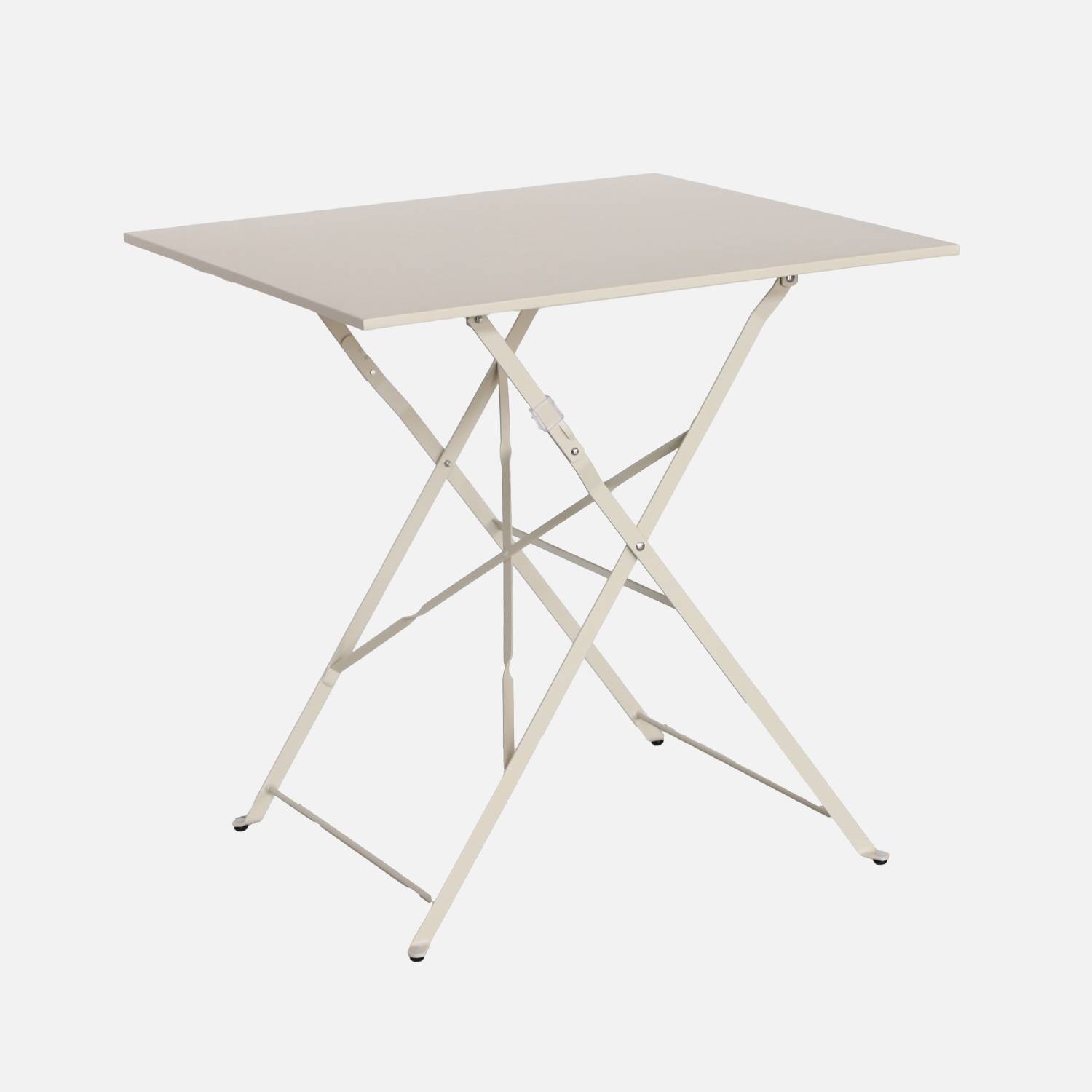 Quadratischer Gartentisch aus pulverbeschichtetem Stahl, beige