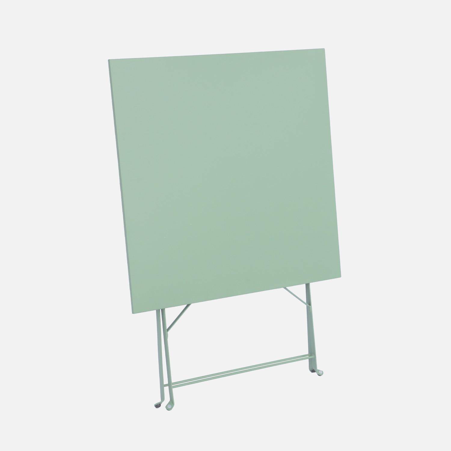 Kwadratowy składany stolik ogrodowy 70x70 cm, dla 2 osób, stal malowana proszkowo - Seledynowy Photo4