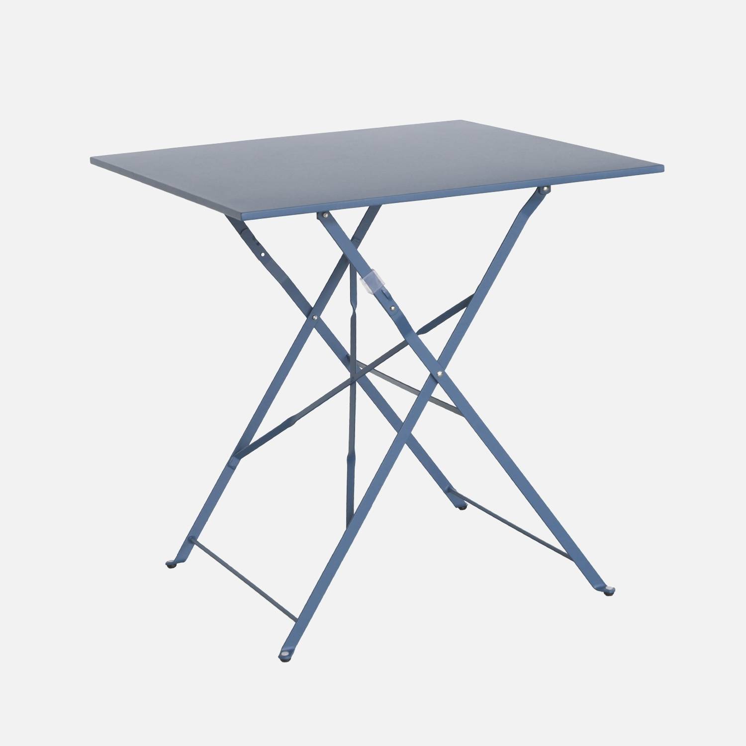 Quadratischer Gartentisch aus pulverbeschichtetem Stahl, blaugrau