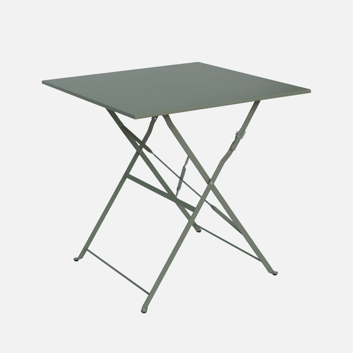 Quadratischer Gartentisch aus pulverbeschichtetem Stahl, khaki