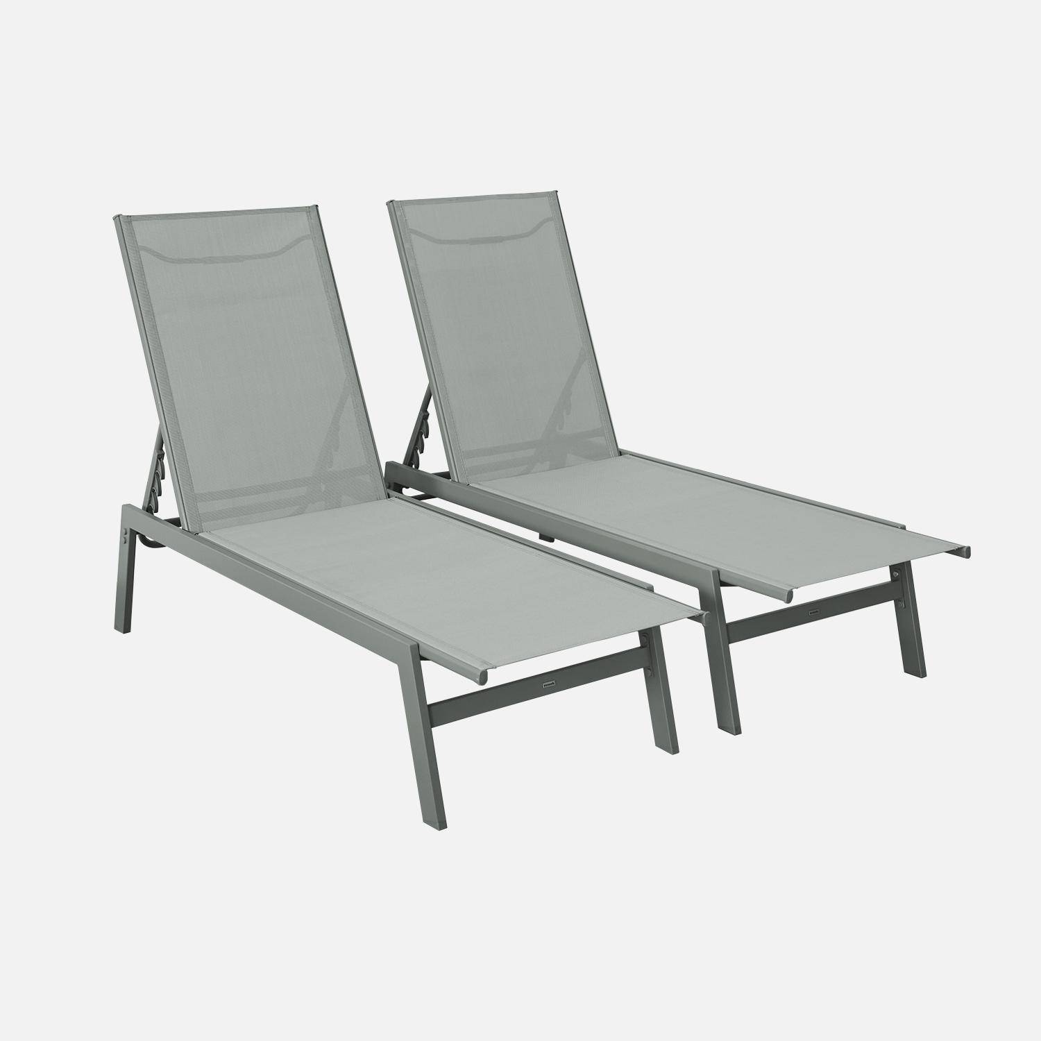 Set van 2 savanne ligstoelen, 5 posities, textileen en metaal, Flora, B155 x D59 x H106cm Photo6